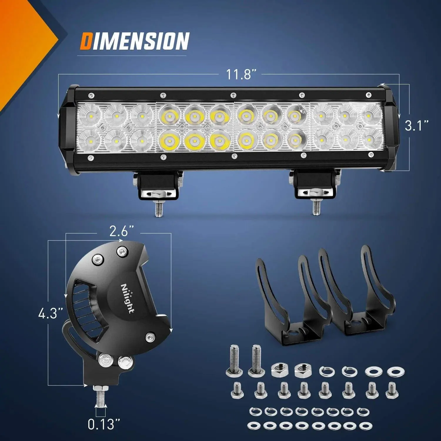 12 Inch 72W Double Row Spot Flood Led Light Bar | 12FT Wire 3Pin Switch
