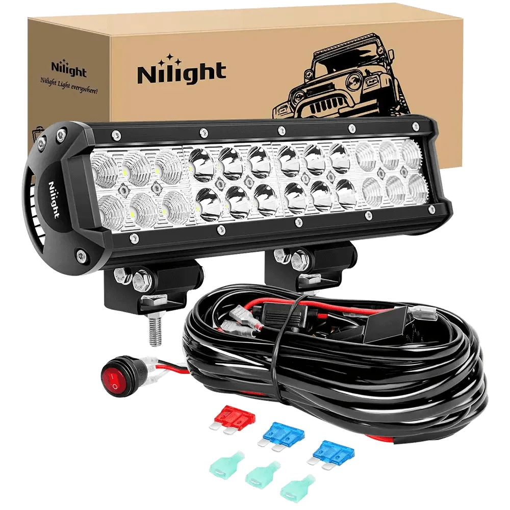 12 Inch 72W Double Row Spot Flood Led Light Bar | 12FT Wire 3Pin Switch