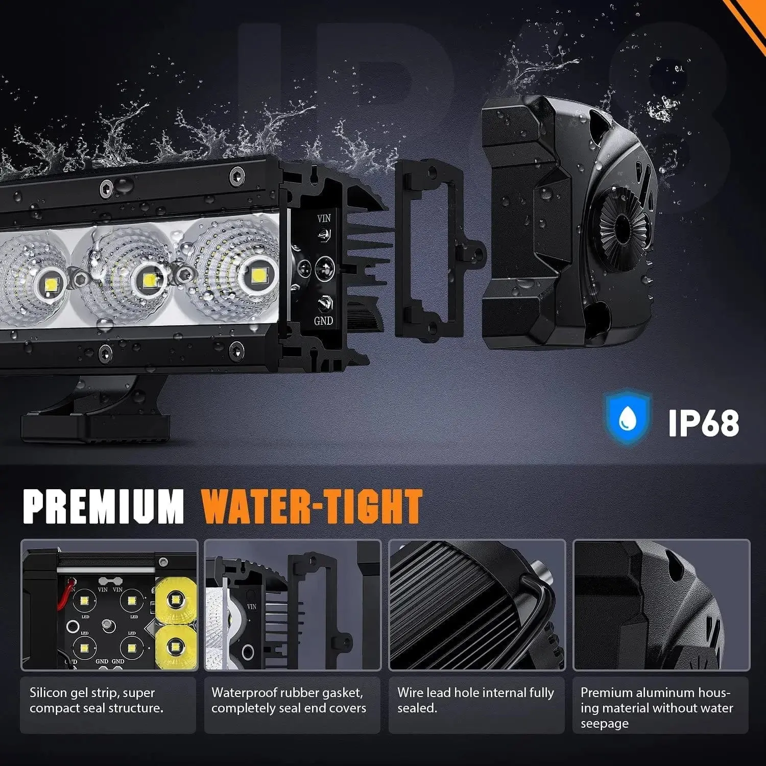 16 Inch 60W 7200LM Slim Spot Flood Osram P8-5W Chips Led Light Bar