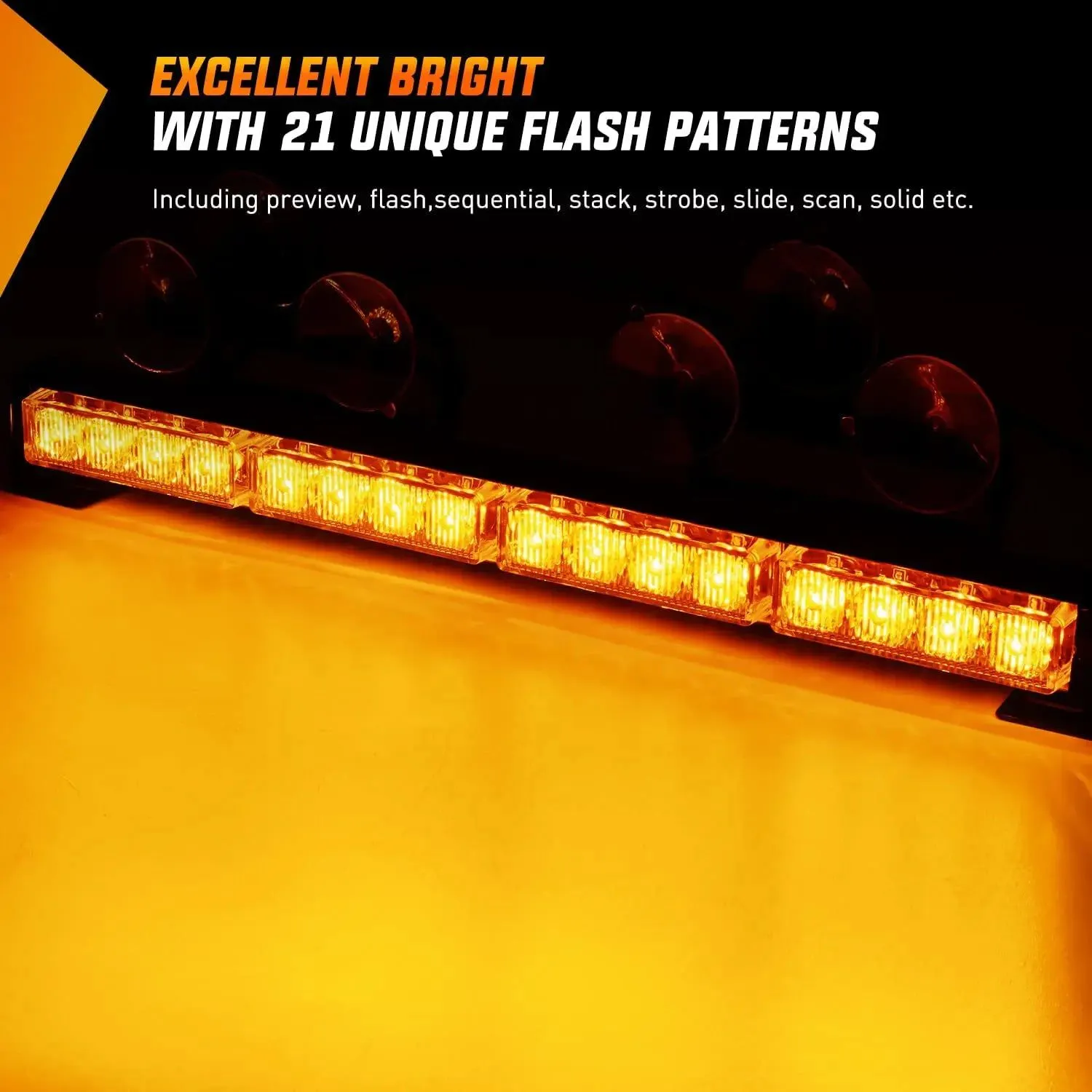 17 Inch 32 Leds 2 In 1 Traffic Advisor Emergency Strobe Amber Light Bar
