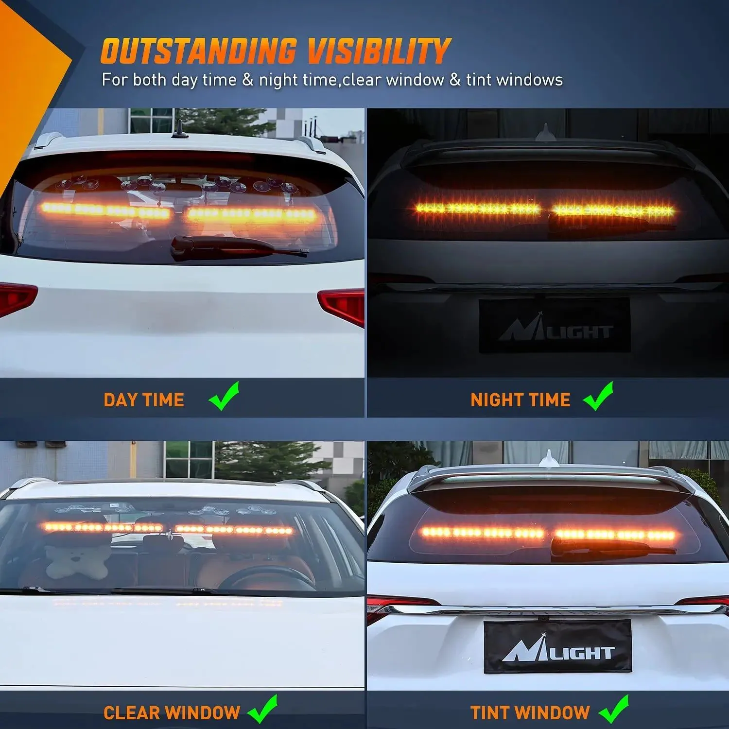 17 Inch 32 Leds 2 In 1 Traffic Advisor Emergency Strobe Amber Light Bar