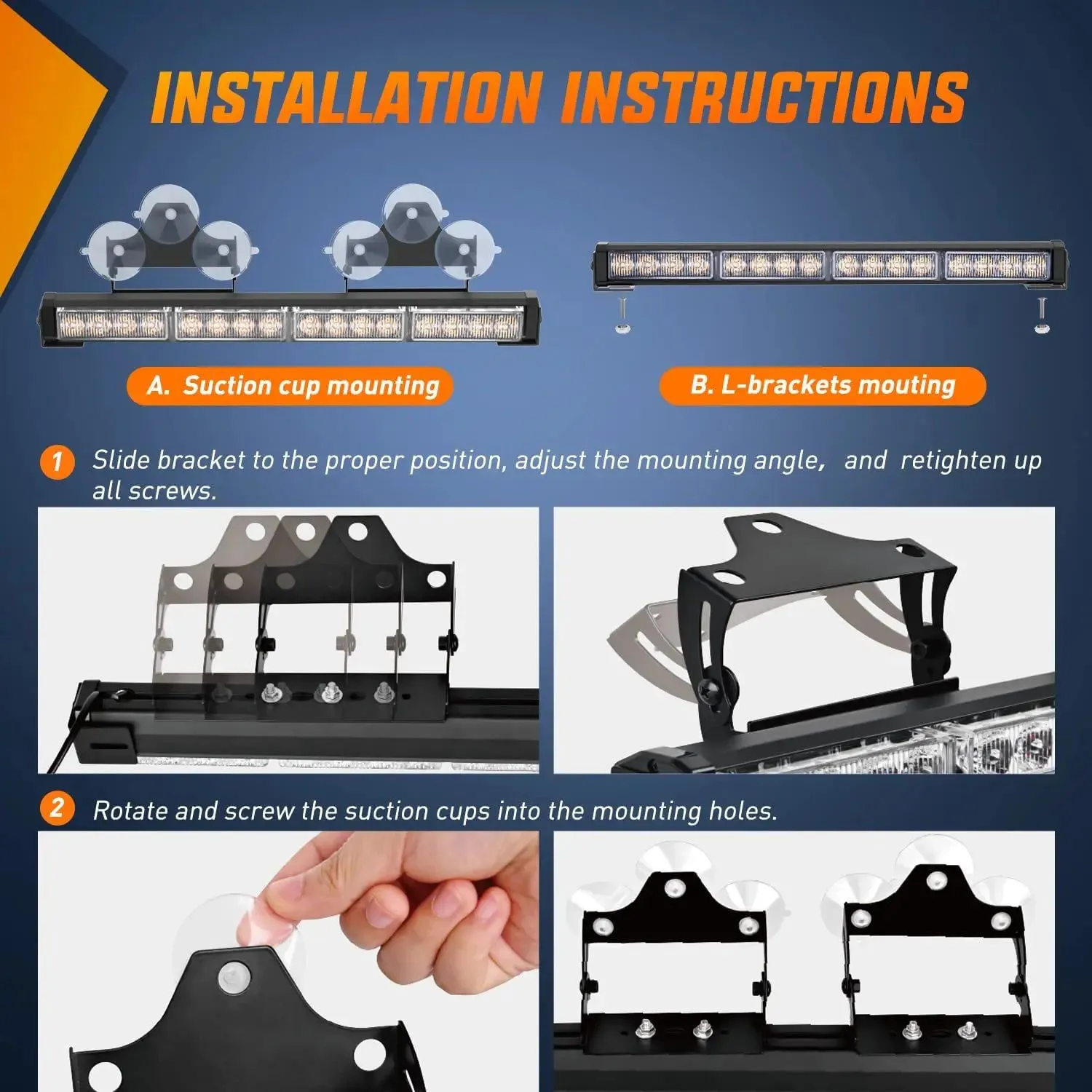 17 Inch 32 Leds 2 In 1 Traffic Advisor Emergency Strobe Amber Light Bar