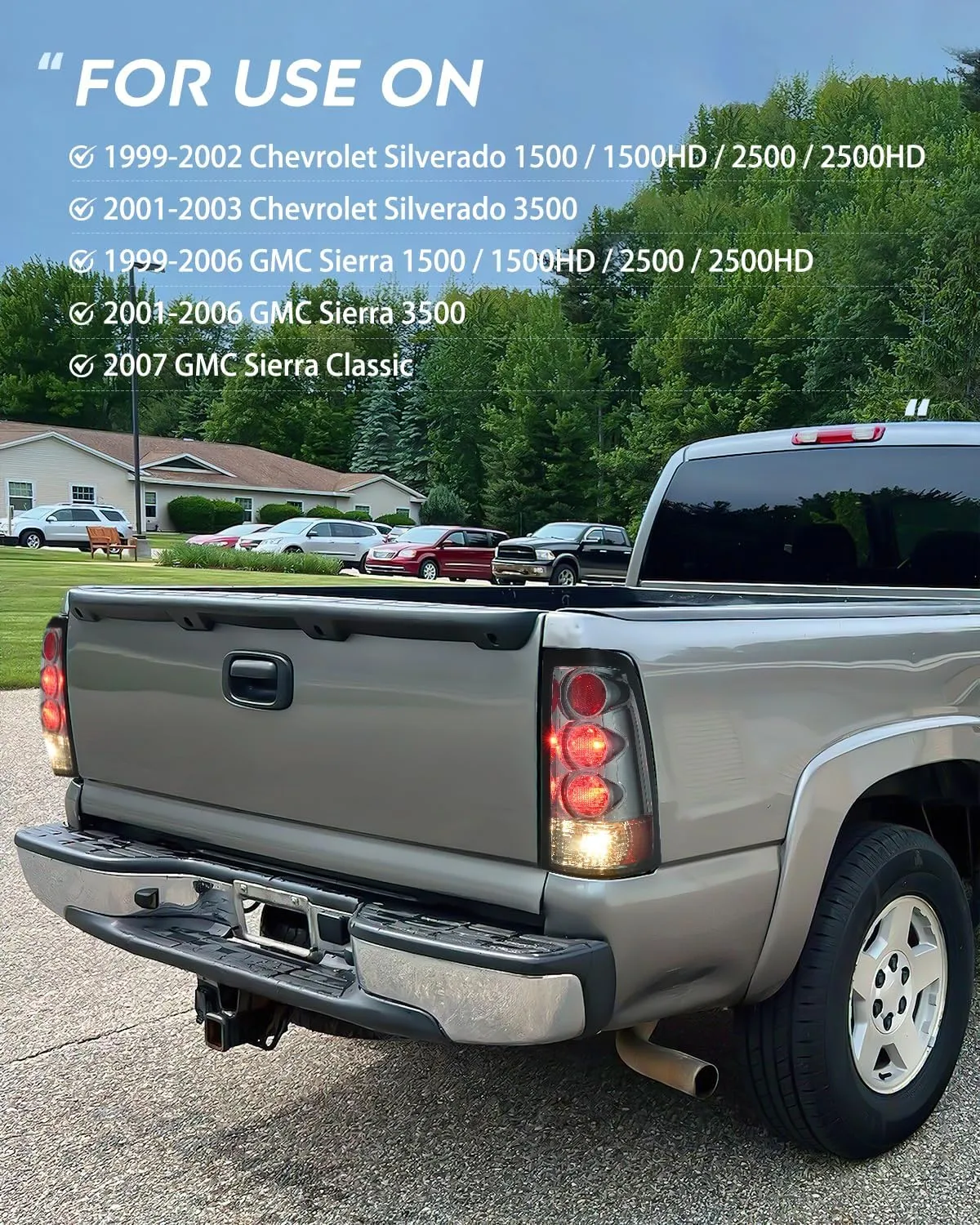 1999-2006 GMC Sierra 1999-2002 Chevy Silverado Tail light Assembly Rear Lamp Smoke Housing Rear Lamp Replacement Only Fits Fleetside Models Driver Passenger Side