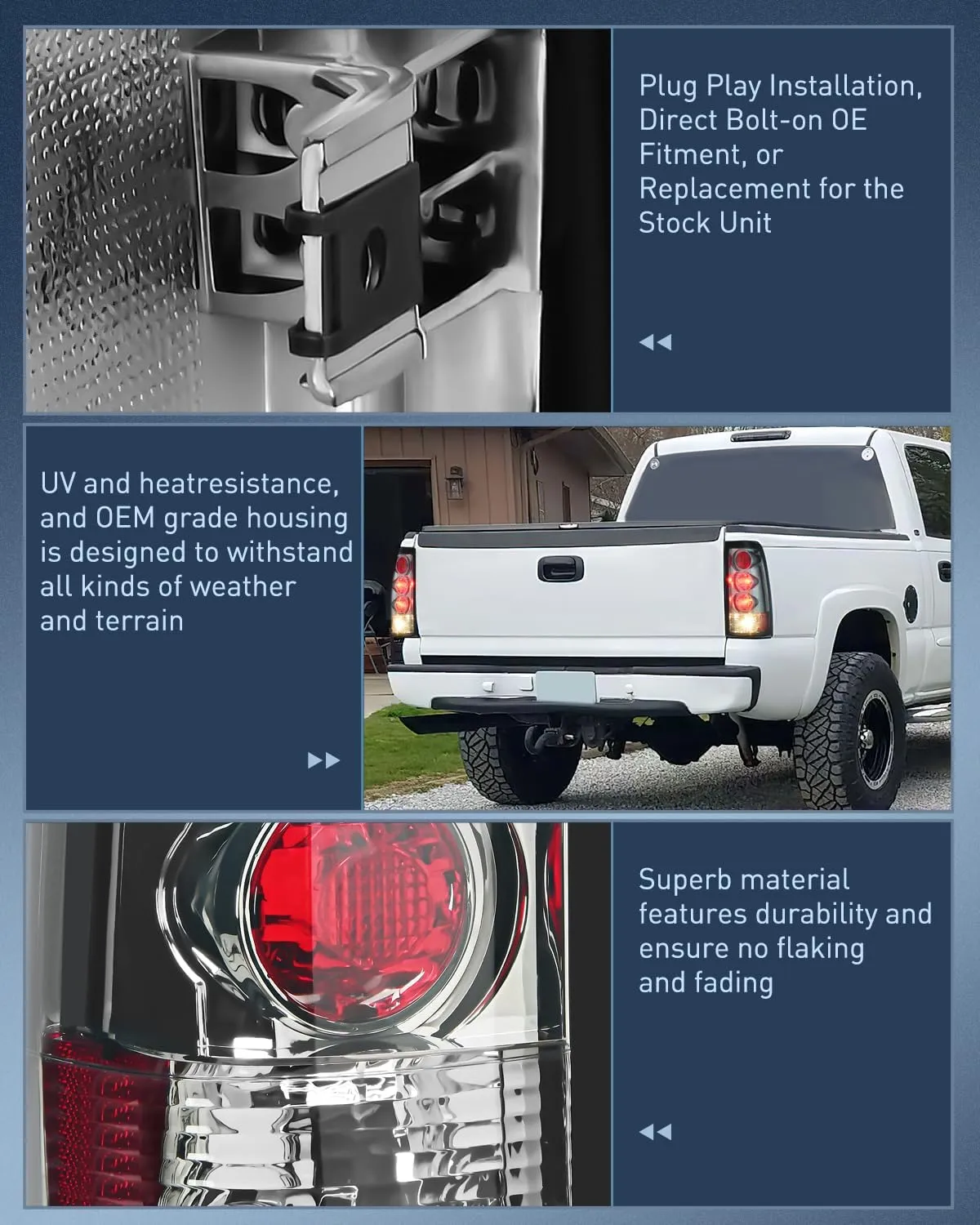 1999-2006 GMC Sierra 1999-2002 Chevy Silverado Tail light Assembly Rear Lamp Smoke Housing Rear Lamp Replacement Only Fits Fleetside Models Driver Passenger Side