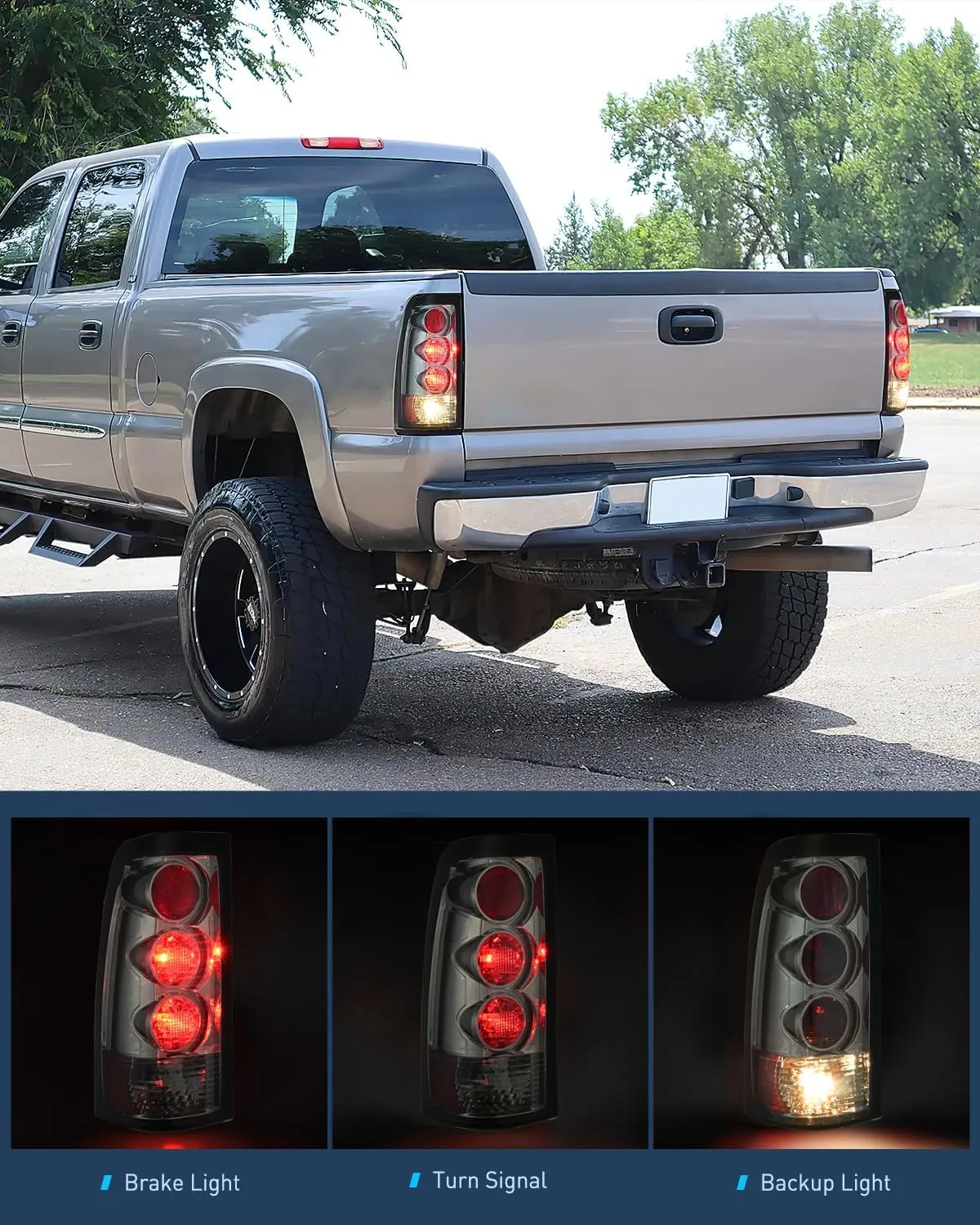 1999-2006 GMC Sierra 1999-2002 Chevy Silverado Tail light Assembly Rear Lamp Smoke Housing Rear Lamp Replacement Only Fits Fleetside Models Driver Passenger Side