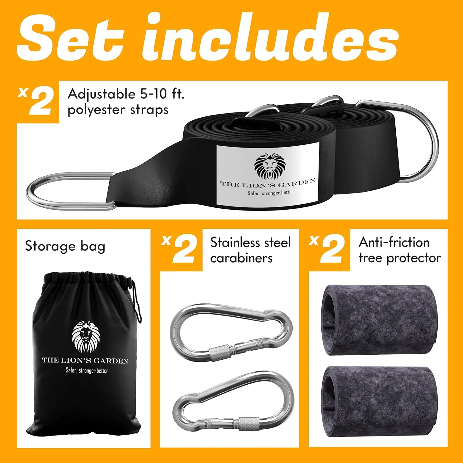 2-Pack Tree Swing Straps Hanging Kit, Adjustable 5-10 Feet Tree Swing Hanging Straps, Heavy Duty & Weatherproof Hammock Branch Swings, Tree Strap for Swings Holds Up to 3376 Lbs