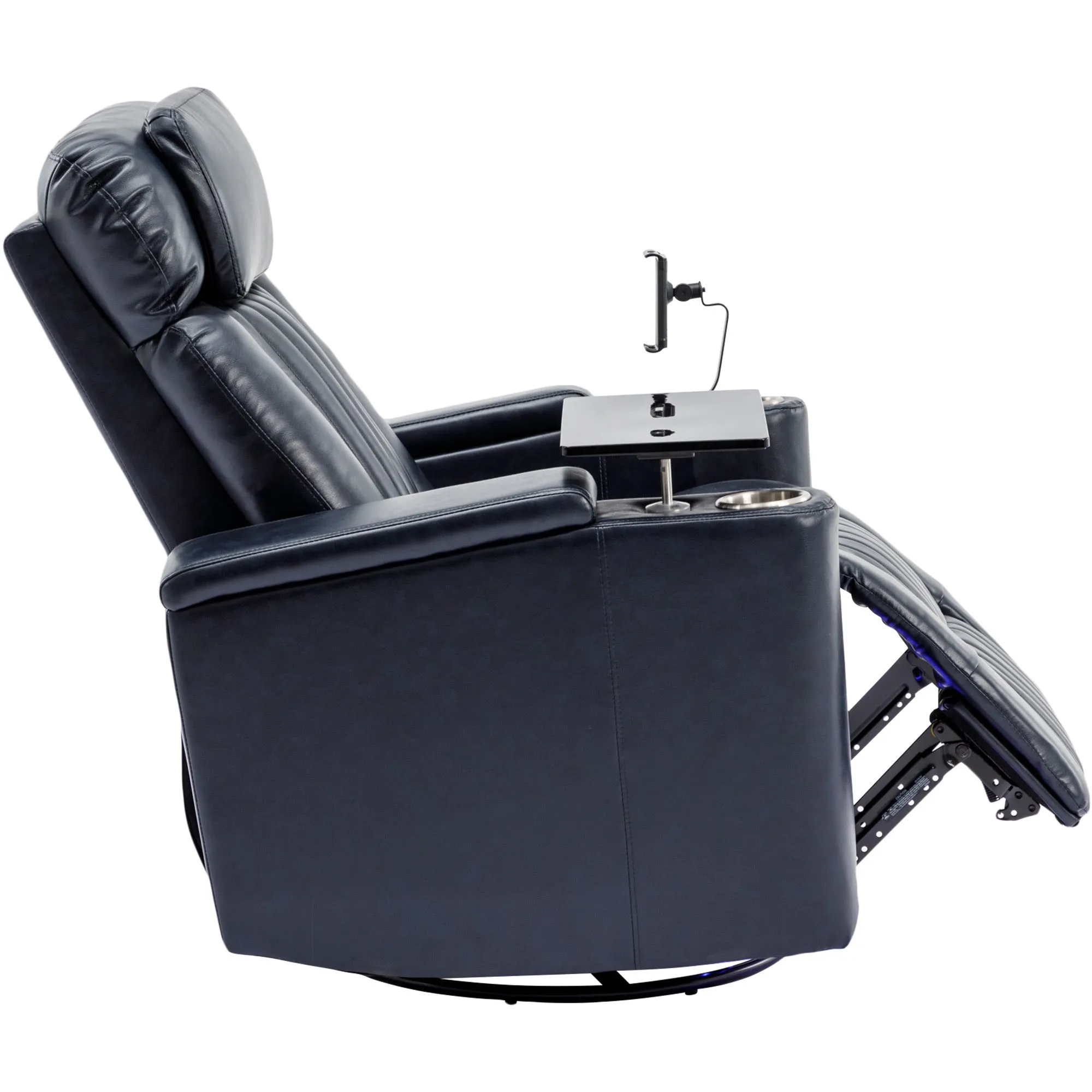 270° Power Swivel Recliner,Home Theater Seating With Hidden Arm Storage and  LED Light Strip,Cup Holder,360° Swivel Tray Table,and Cell Phone Holder,Soft Living Room Chair,Blue