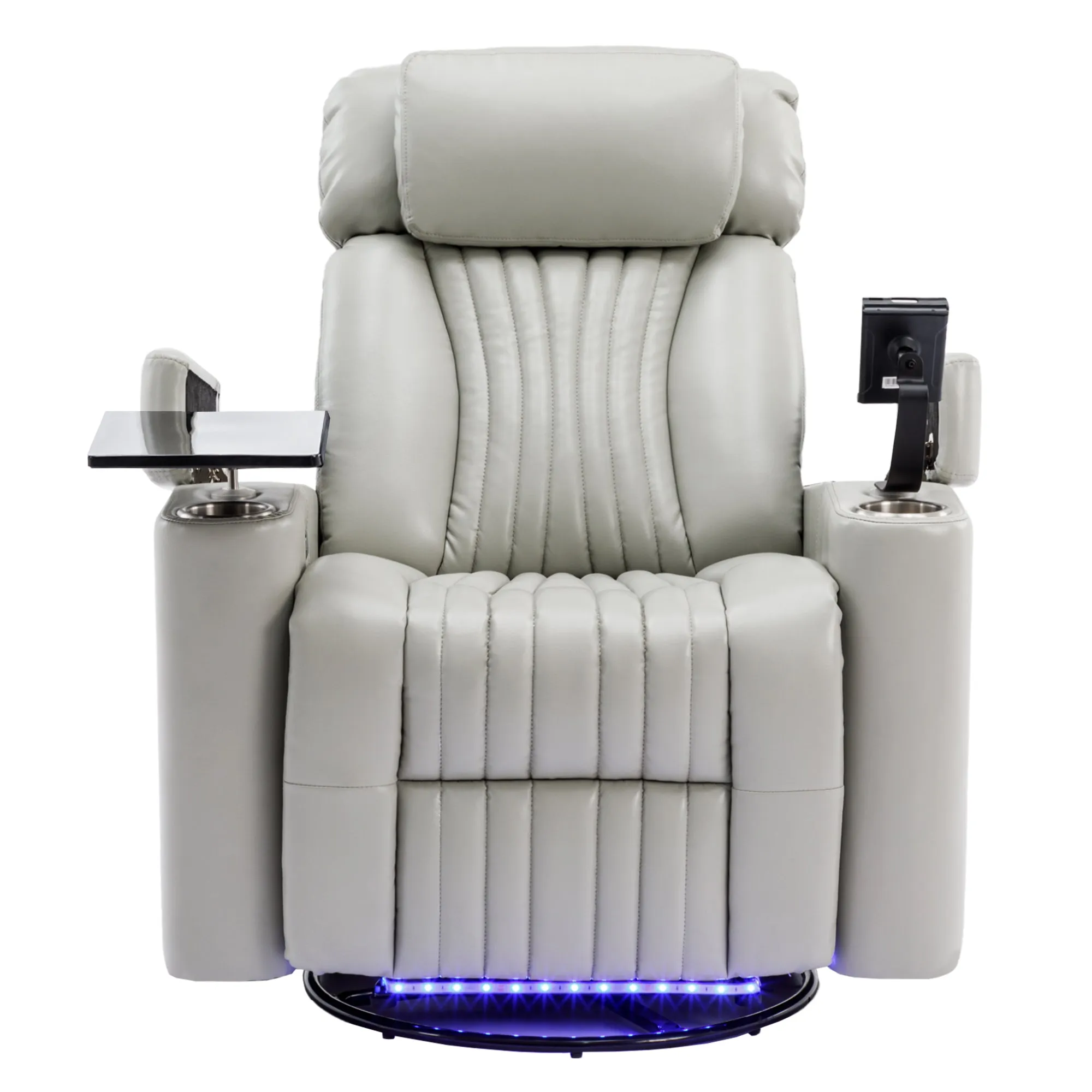 270° Power Swivel Recliner,Home Theater Seating With Hidden Arm Storage and  LED Light Strip,Cup Holder,360° Swivel Tray Table,and Cell Phone Holder,Soft Living Room Chair,Grey