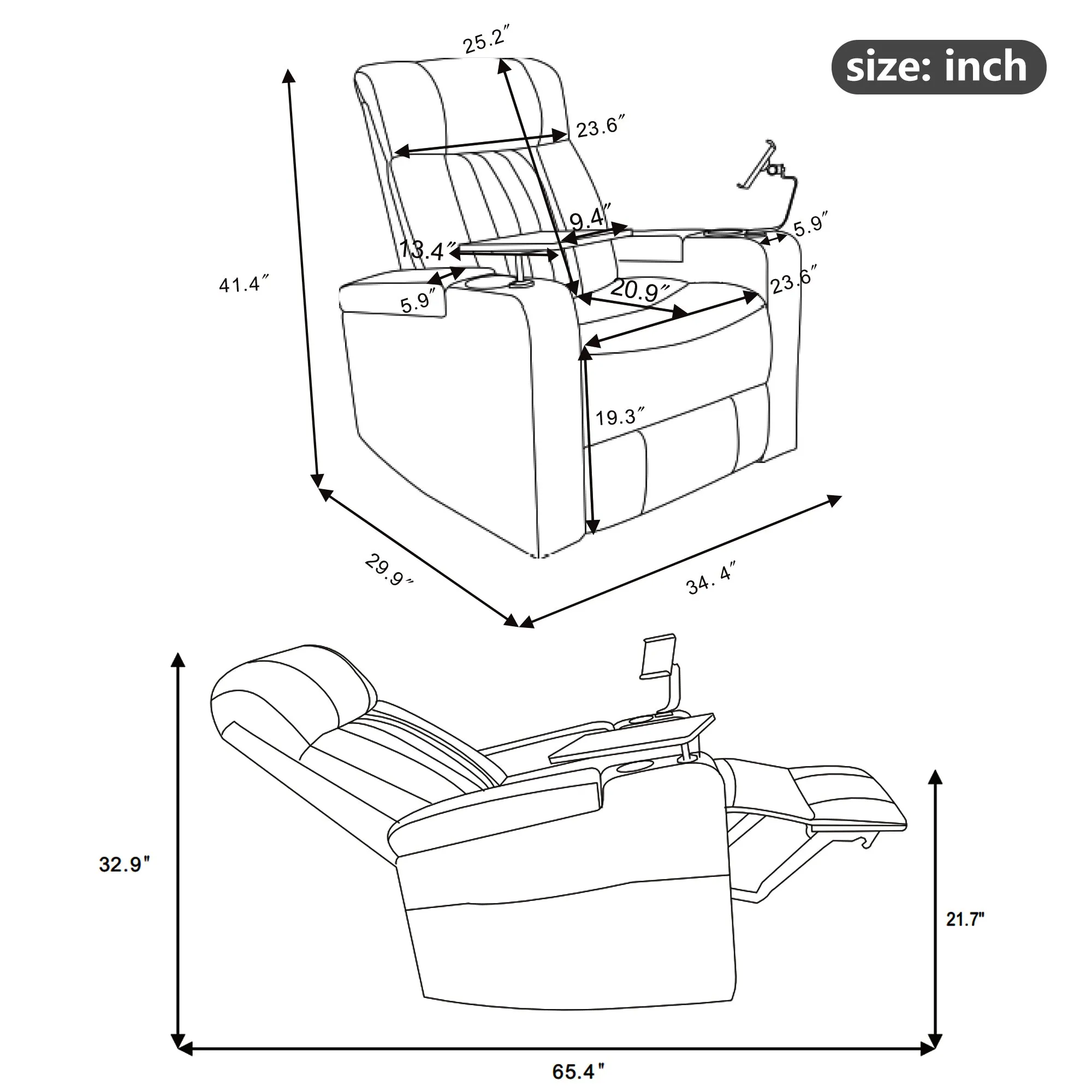 270° Power Swivel Recliner,Home Theater Seating With Hidden Arm Storage and  LED Light Strip,Cup Holder,360° Swivel Tray Table,and Cell Phone Holder,Soft Living Room Chair,Grey