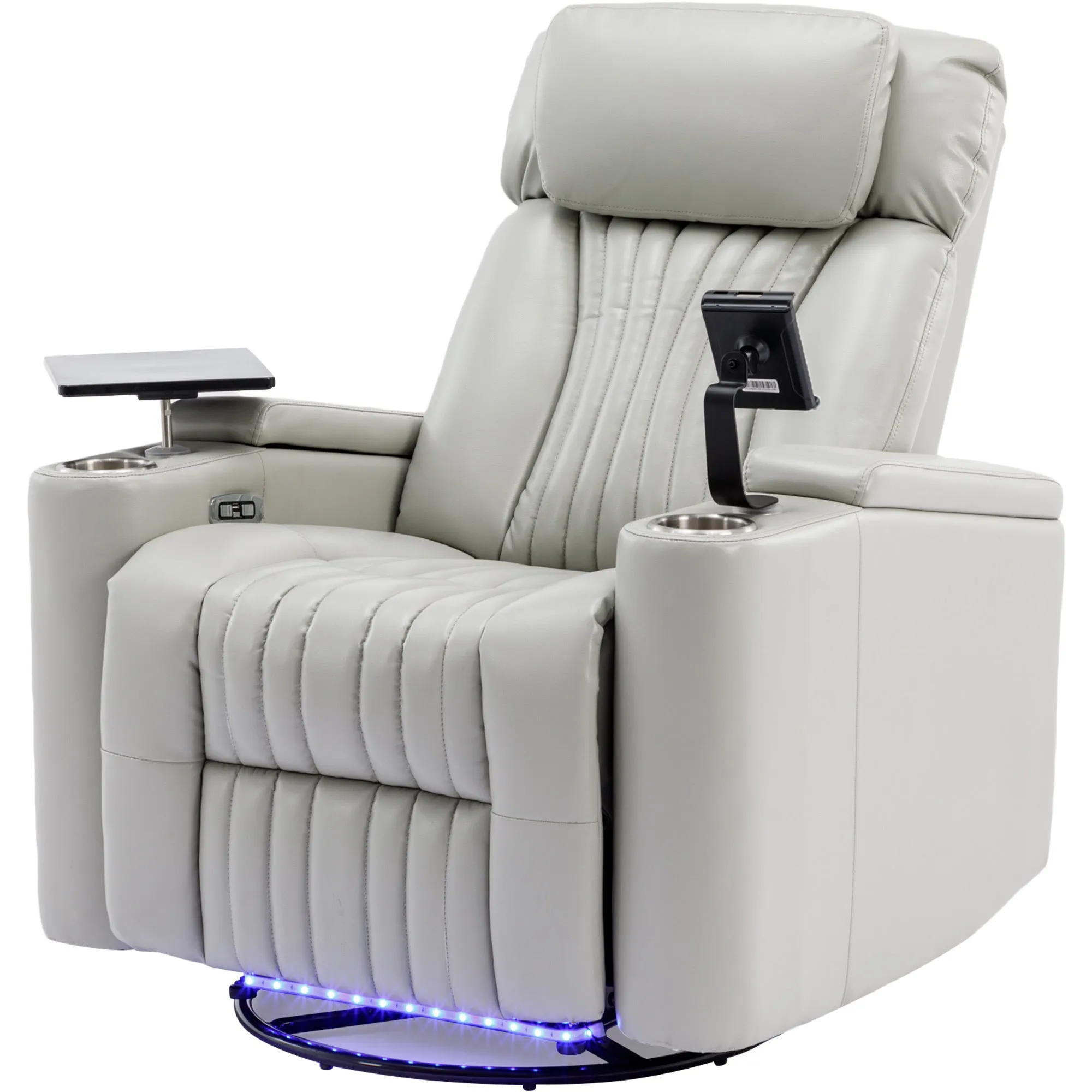 270° Power Swivel Recliner,Home Theater Seating With Hidden Arm Storage and  LED Light Strip,Cup Holder,360° Swivel Tray Table,and Cell Phone Holder,Soft Living Room Chair,Grey