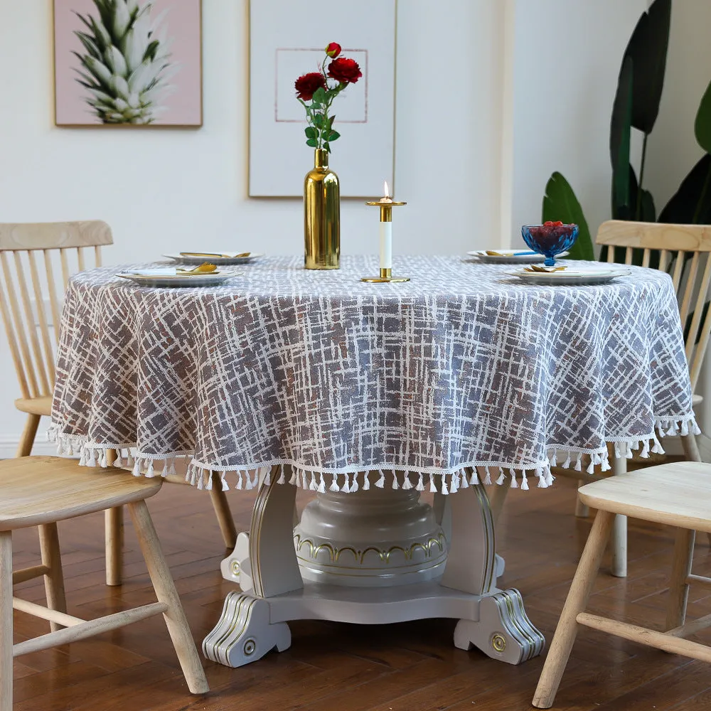 3-Color Jacquard Tassel round Tablecloth Party Table Cloth