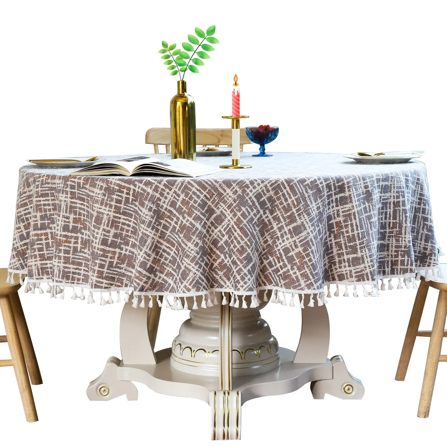 3-Color Jacquard Tassel round Tablecloth Party Table Cloth