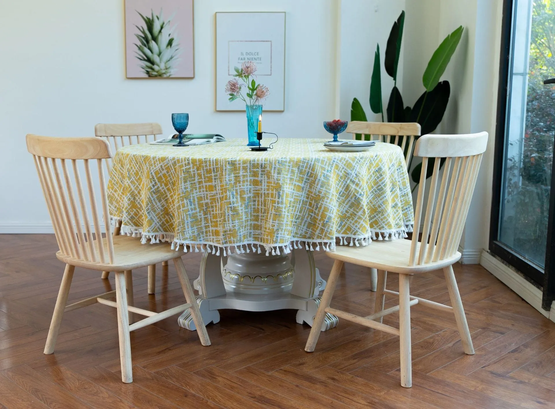 3-Color Jacquard Tassel round Tablecloth Party Table Cloth