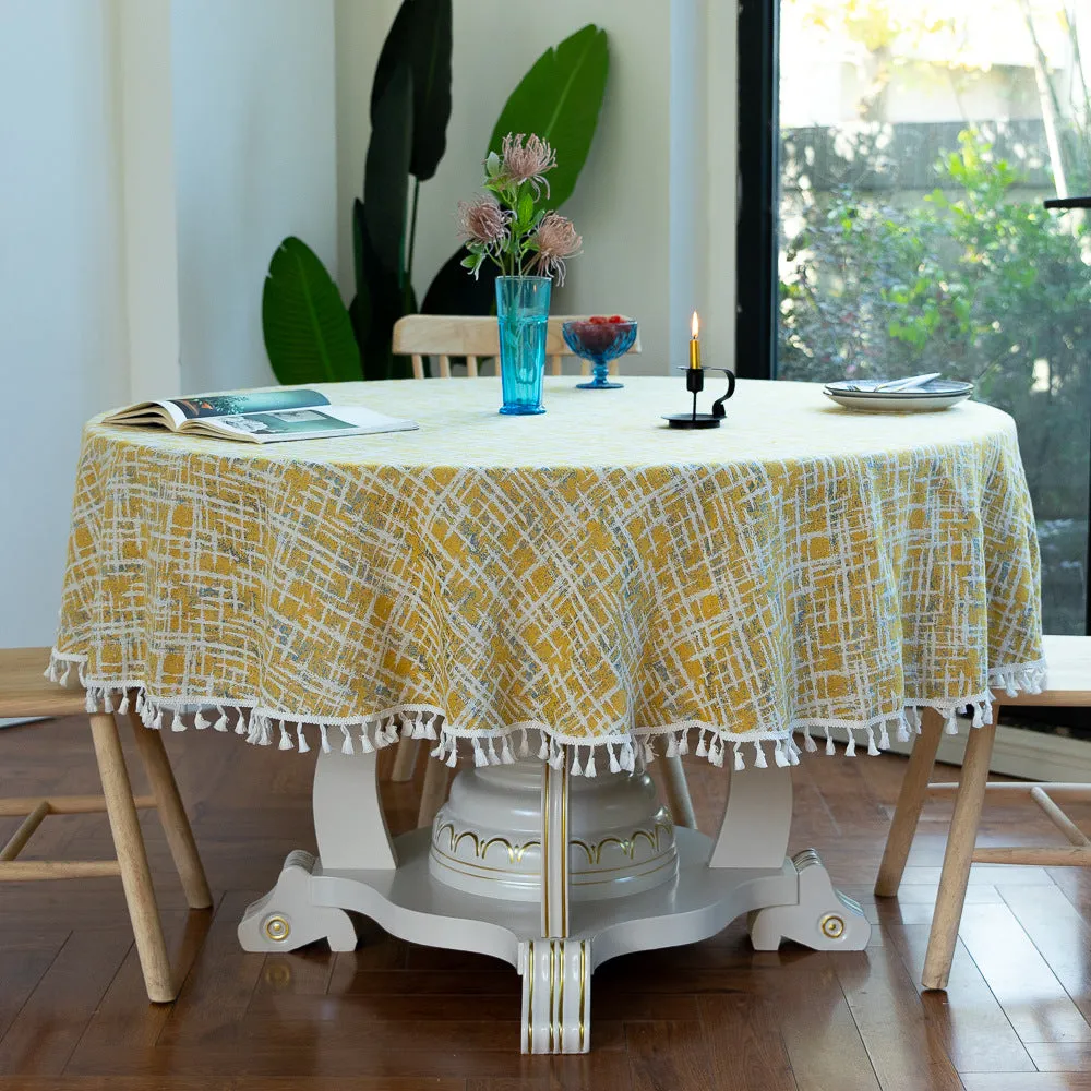 3-Color Jacquard Tassel round Tablecloth Party Table Cloth