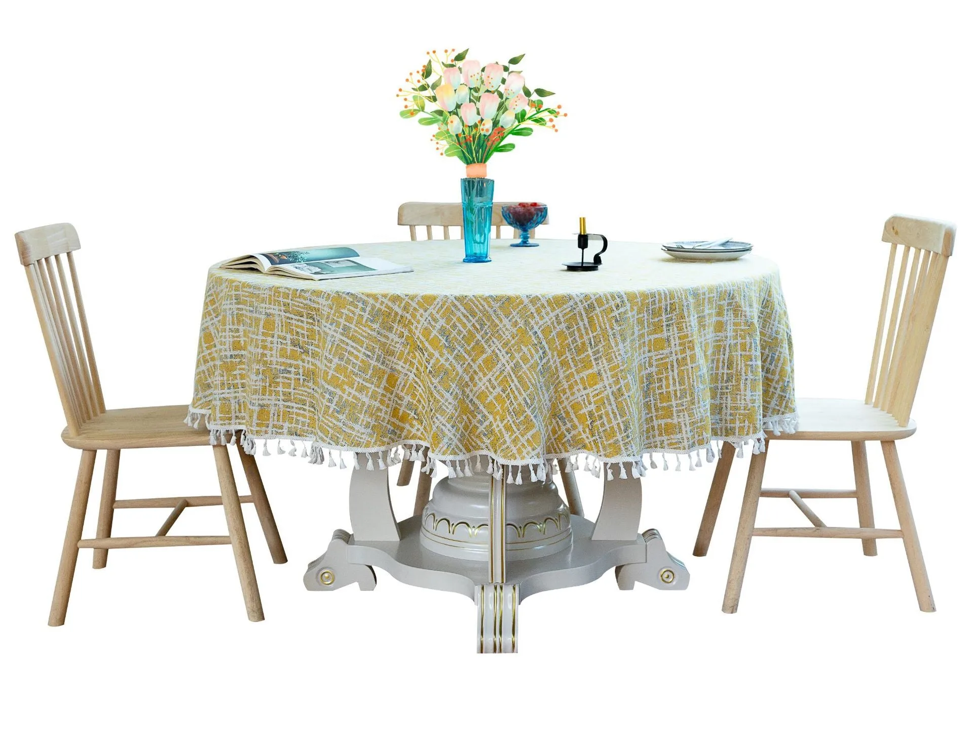 3-Color Jacquard Tassel round Tablecloth Party Table Cloth