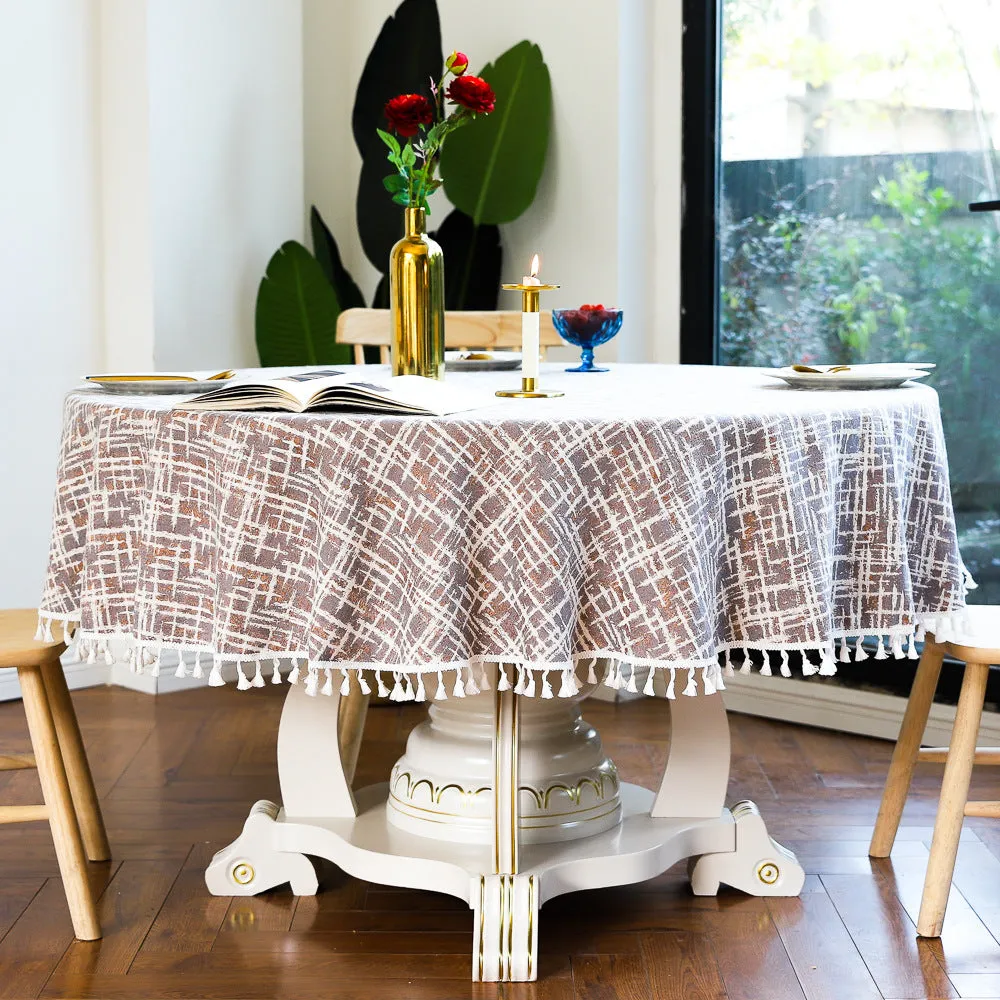 3-Color Jacquard Tassel round Tablecloth Party Table Cloth