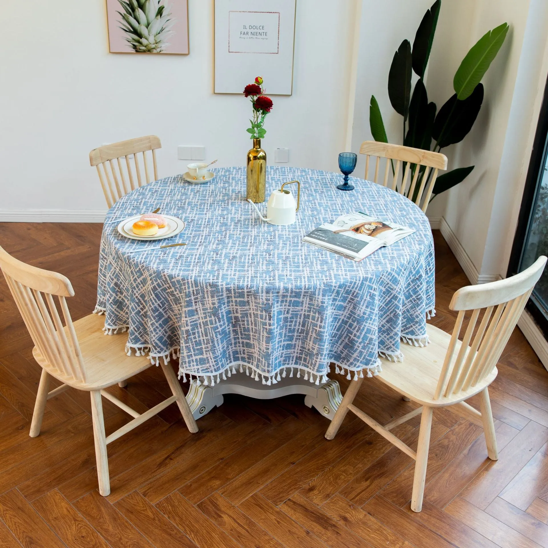 3-Color Jacquard Tassel round Tablecloth Party Table Cloth