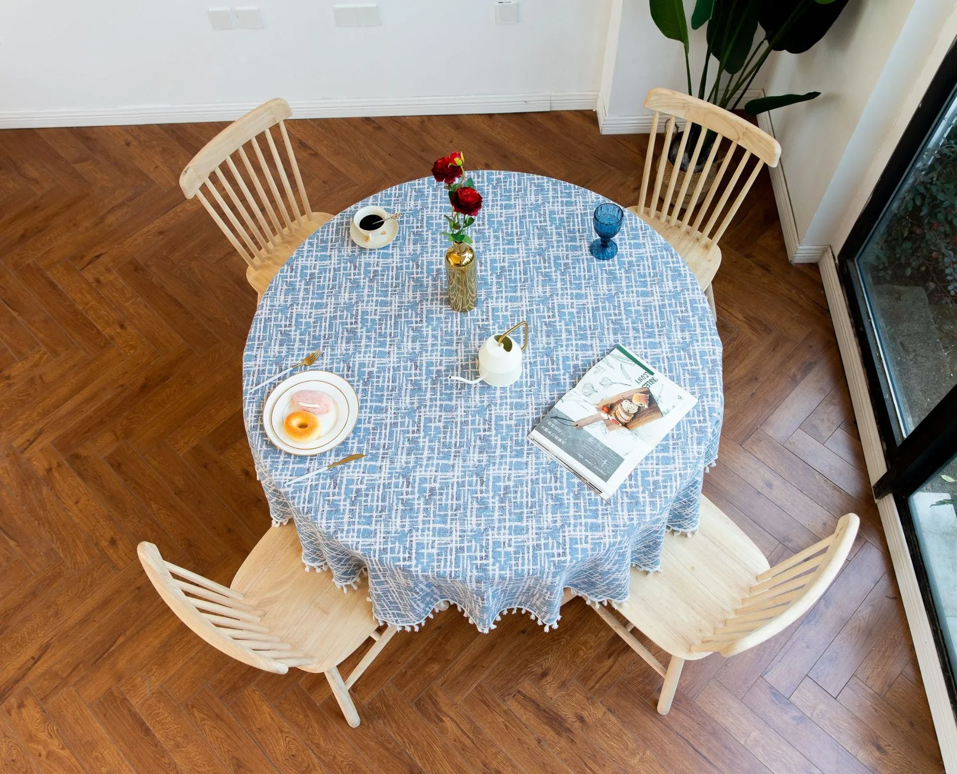 3-Color Jacquard Tassel round Tablecloth Party Table Cloth