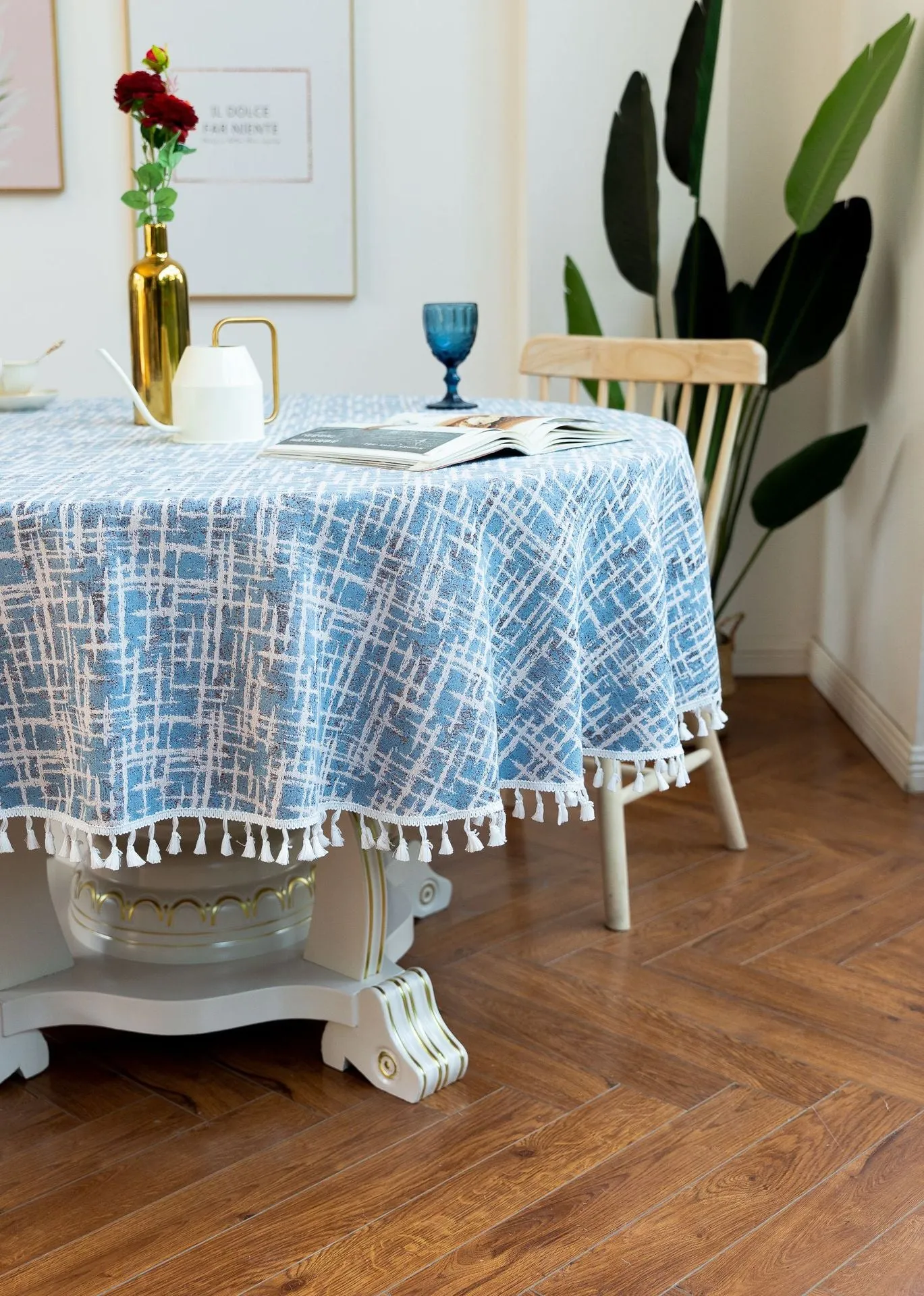 3-Color Jacquard Tassel round Tablecloth Party Table Cloth