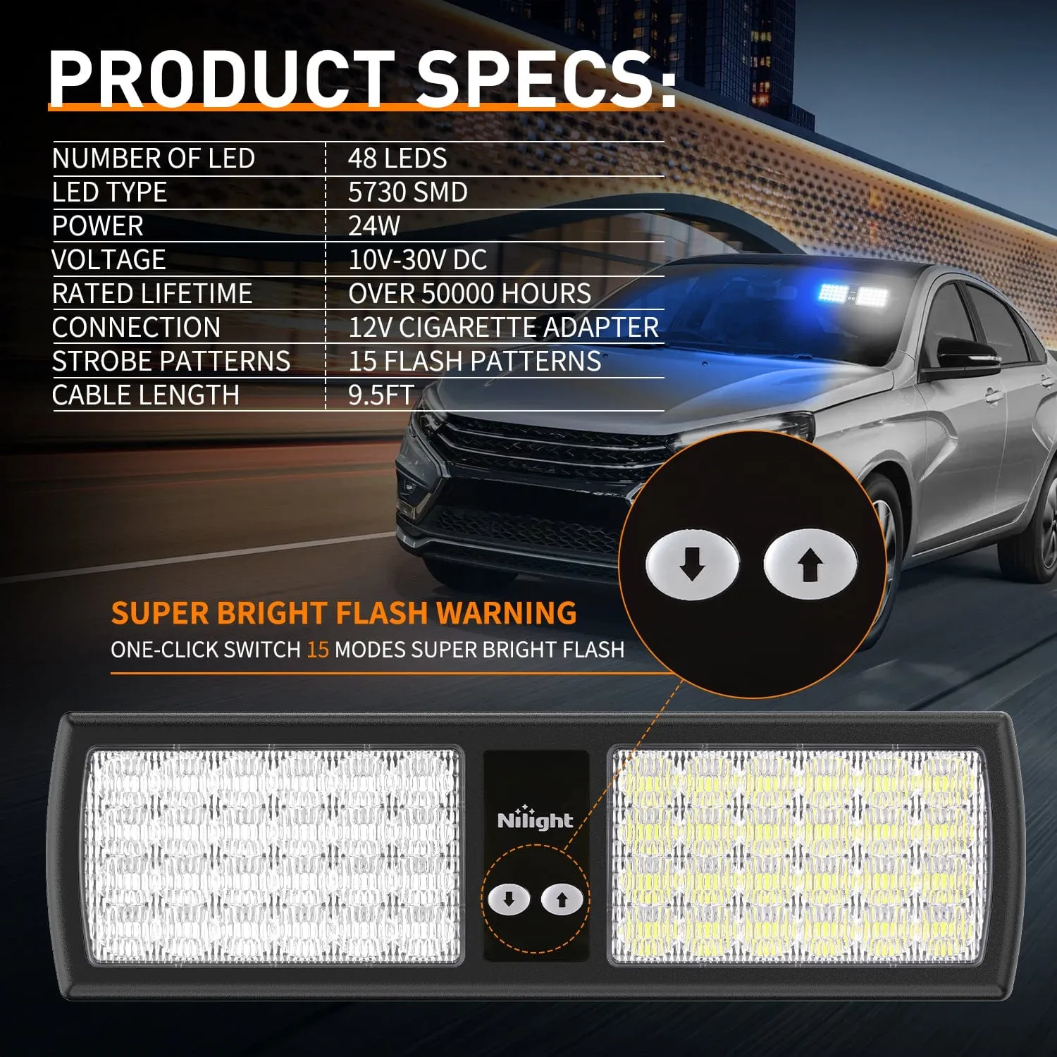 48 LED Blue White Emergency Warning Strobe Lights