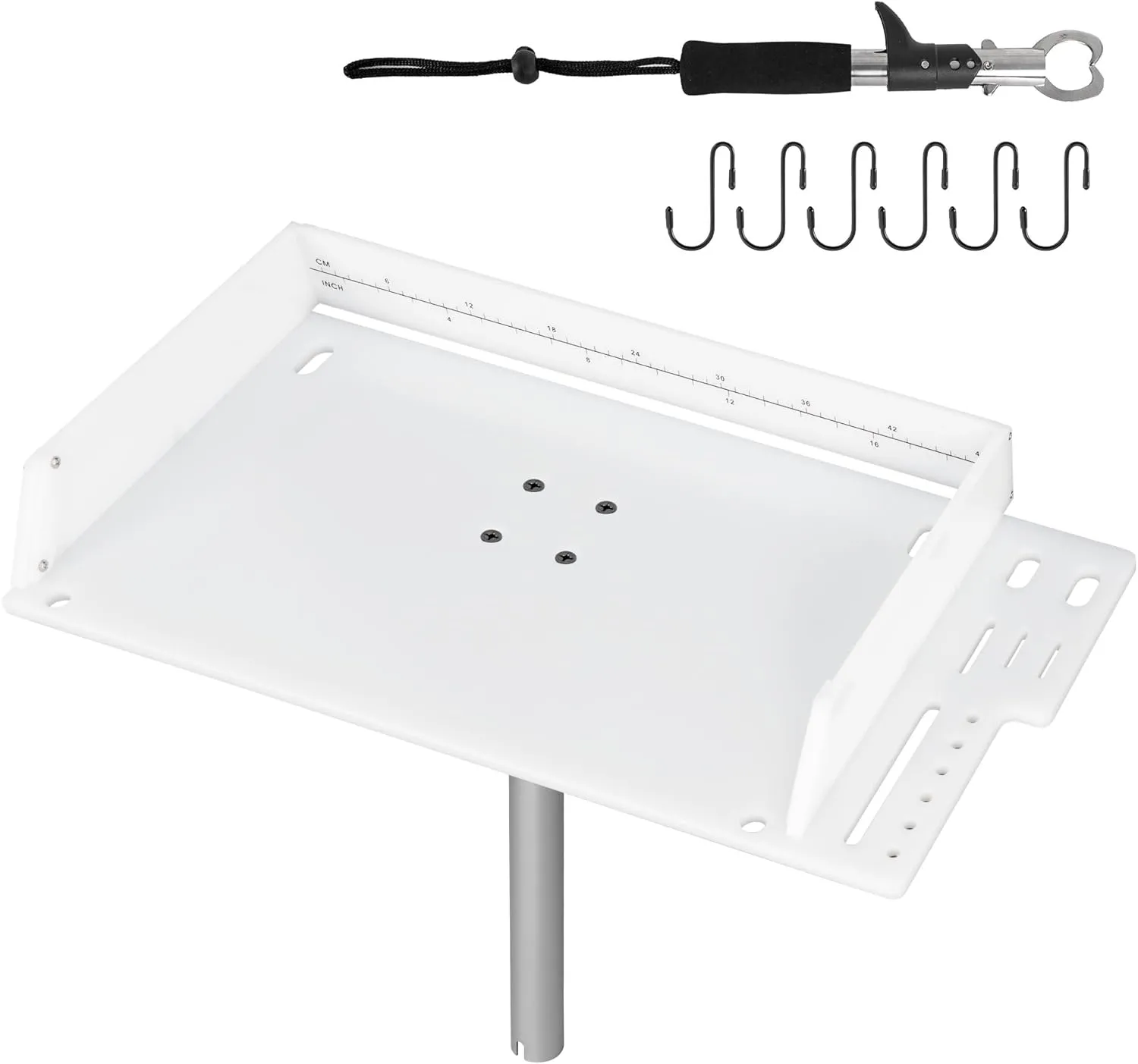 Bait Cutting Board for Boat, Bait Table Filet Board with Separate Tool Slots, 360 Adjustable Rod Holder Fishing Fillet Table with Scale, Extended Boat Fish Cleaning Table