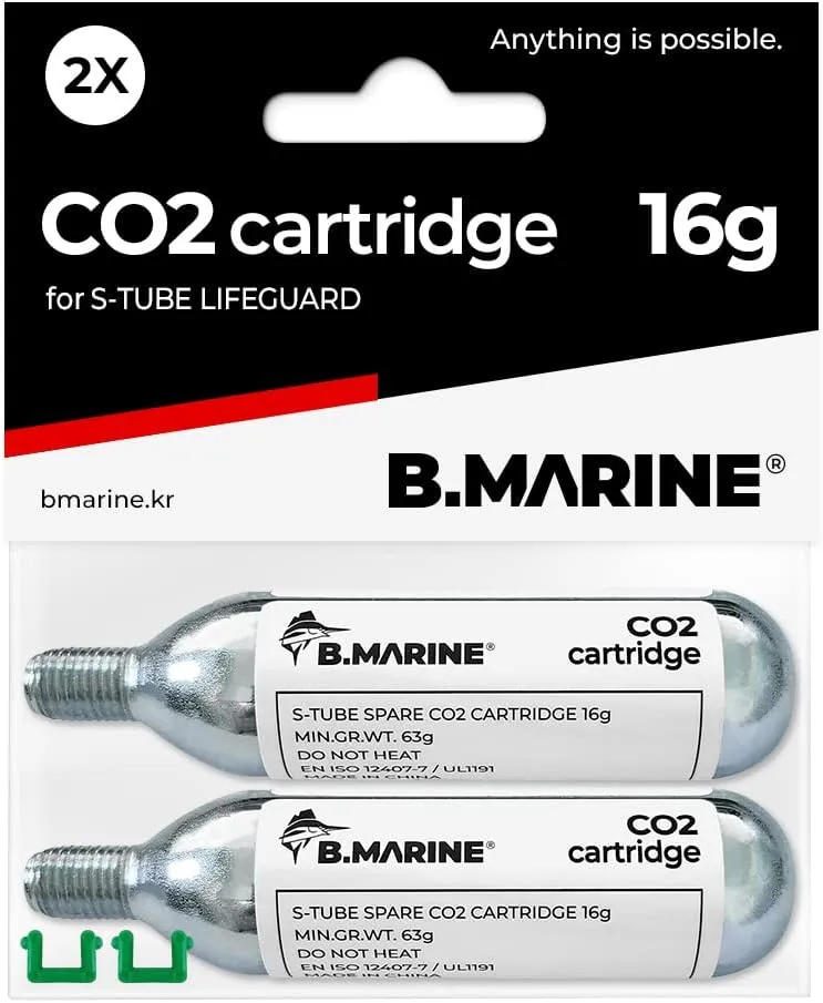 B.Marine Premium CO2 Cartridge for Inflatable Life Jackets, Vest, Belt Buoy - Manual Version CO2 Cylinder Tank - CO2 Replacement Refill Size 16g/2counts