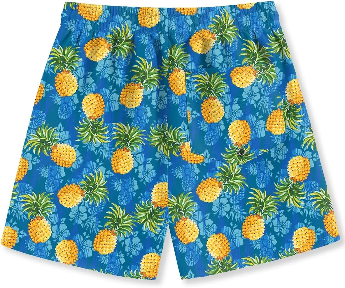 Boys 4th of July Summer Compression Liner Beach Swim Trunks American Flag Adjustable Drawstring Board Shorts 6-16 Years
