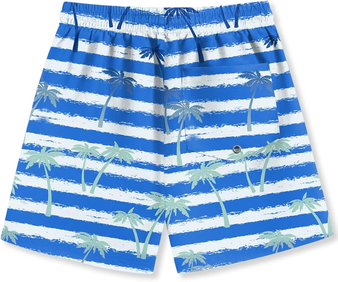 Boys 4th of July Summer Compression Liner Beach Swim Trunks American Flag Adjustable Drawstring Board Shorts 6-16 Years