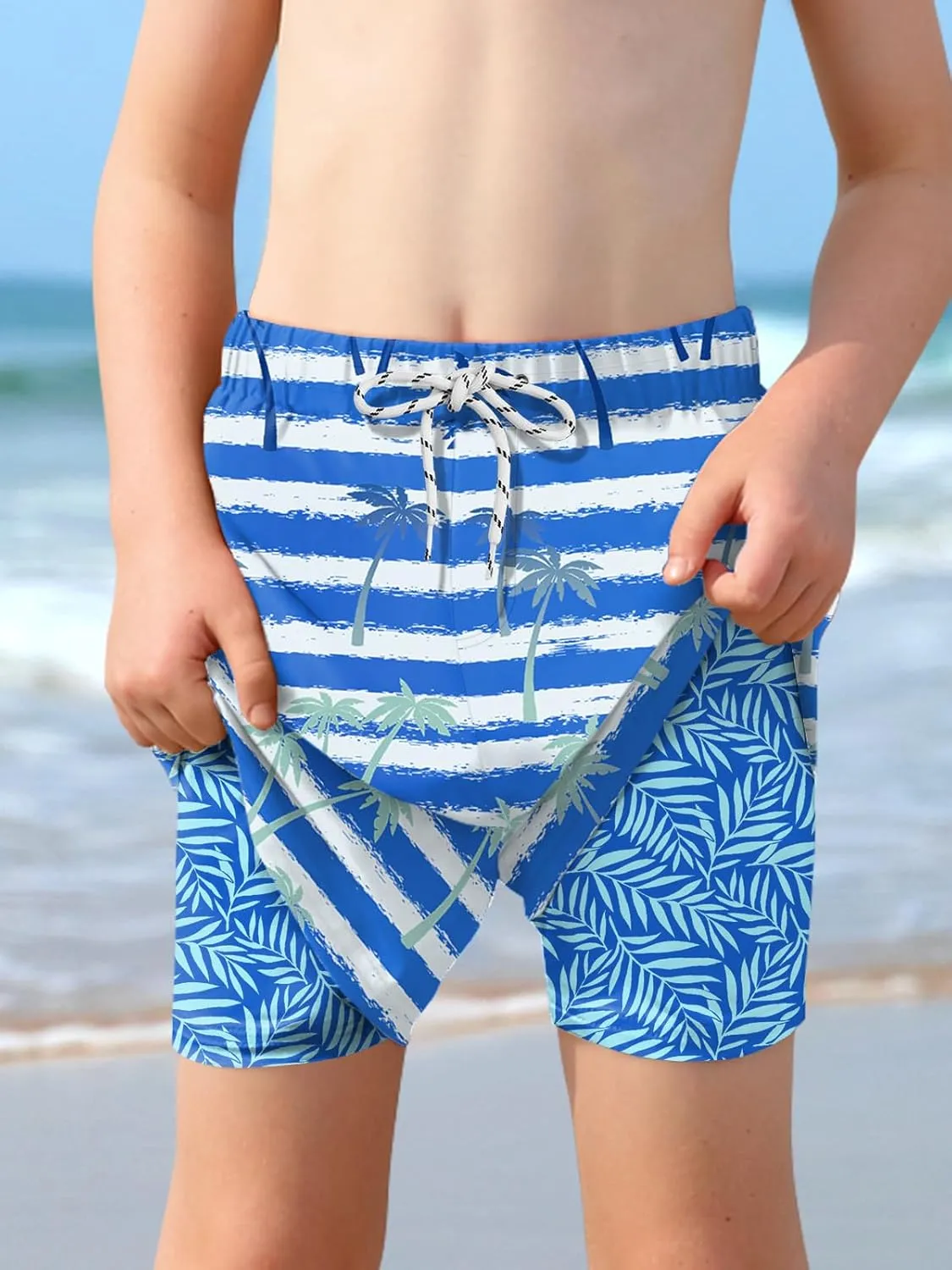 Boys 4th of July Summer Compression Liner Beach Swim Trunks American Flag Adjustable Drawstring Board Shorts 6-16 Years