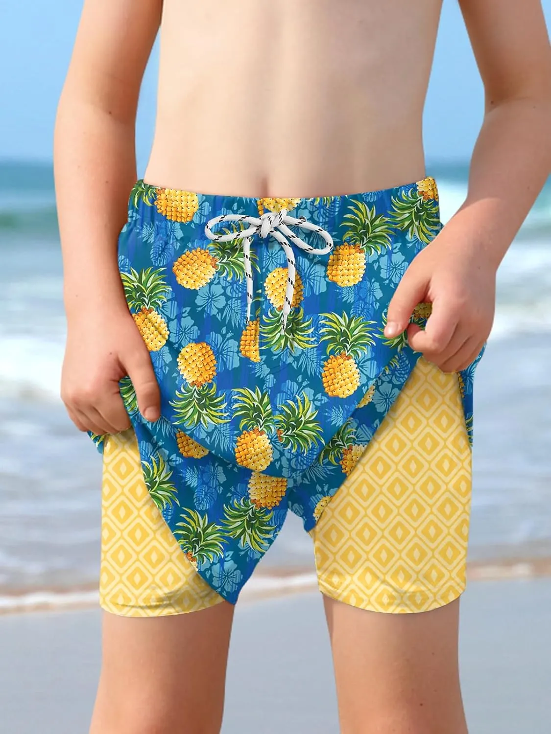 Boys 4th of July Summer Compression Liner Beach Swim Trunks American Flag Adjustable Drawstring Board Shorts 6-16 Years
