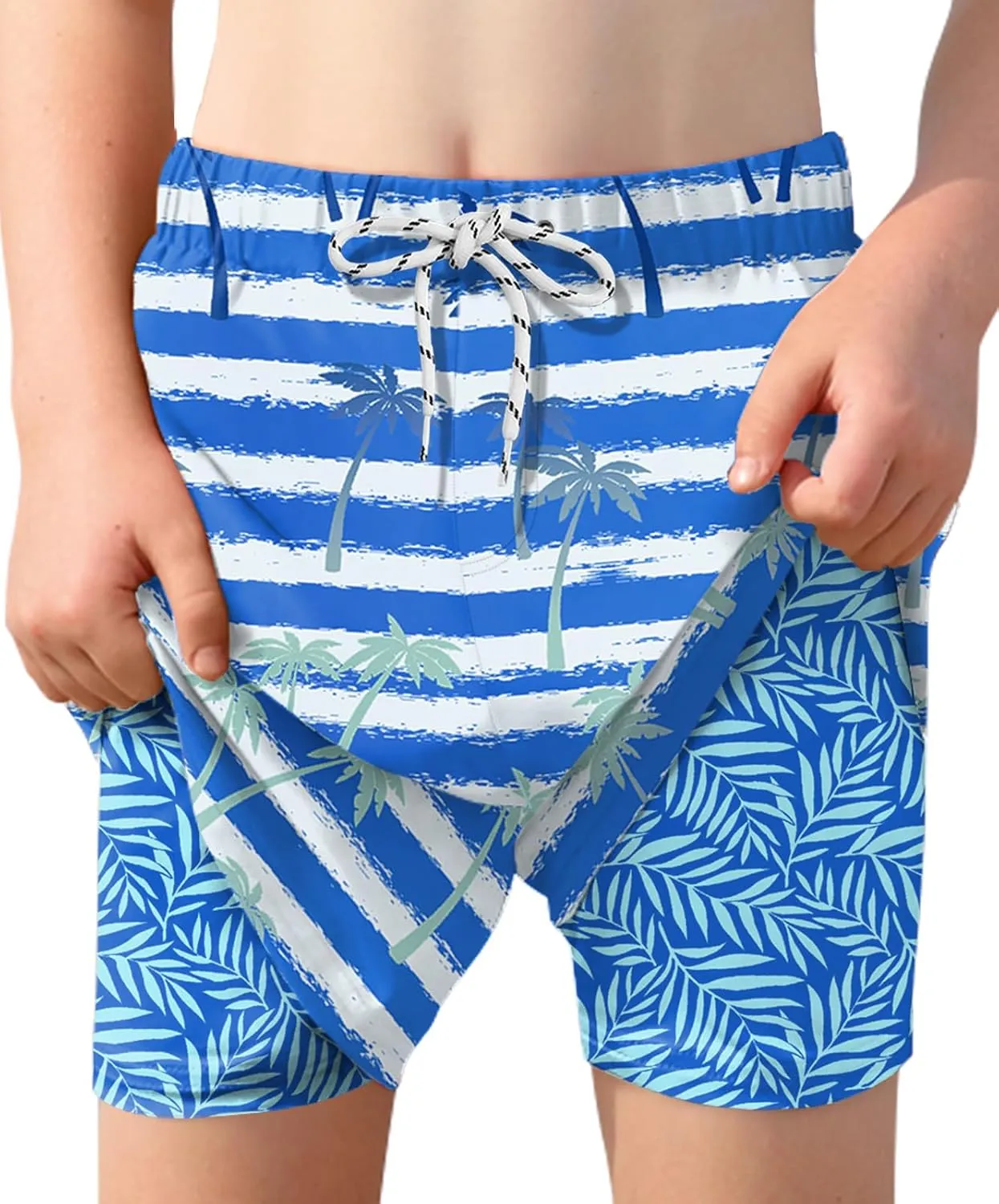 Boys 4th of July Summer Compression Liner Beach Swim Trunks American Flag Adjustable Drawstring Board Shorts 6-16 Years
