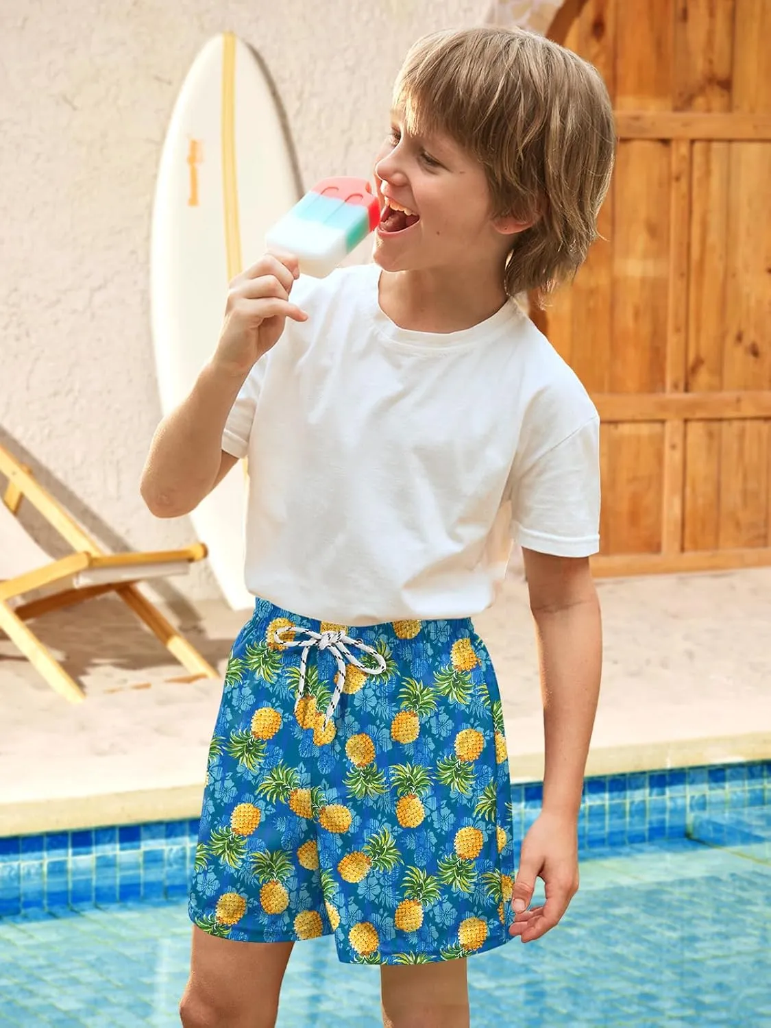 Boys 4th of July Summer Compression Liner Beach Swim Trunks American Flag Adjustable Drawstring Board Shorts 6-16 Years