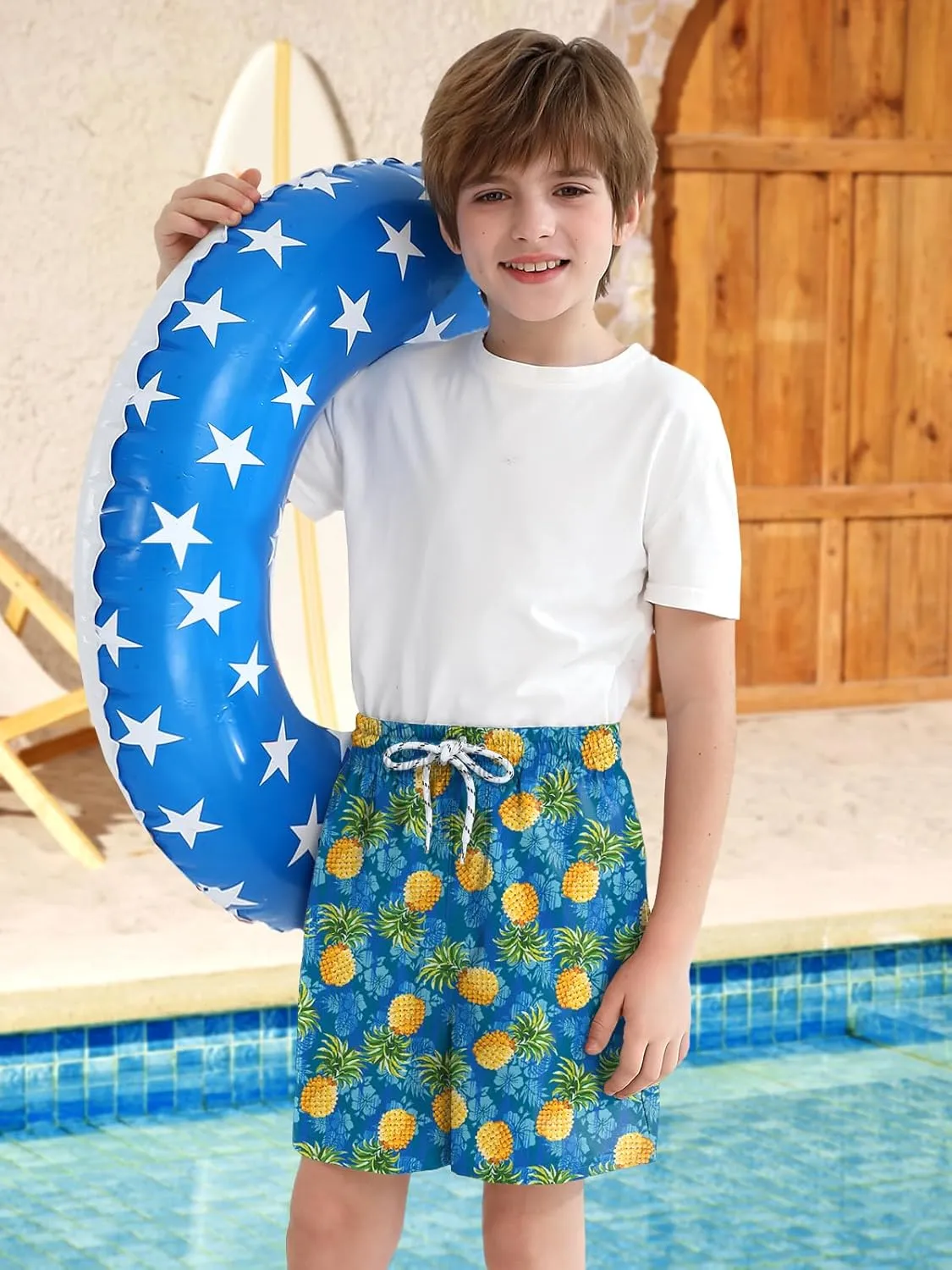 Boys 4th of July Summer Compression Liner Beach Swim Trunks American Flag Adjustable Drawstring Board Shorts 6-16 Years