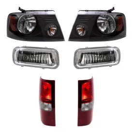 Brock Aftermarket Replacement Driver Left Passenger Right Halogen Combination Headlights-Rectangular Fog Lights-Styleside Tail Lights 6 Piece Set Compatible with 2006-2008 Ford F-150