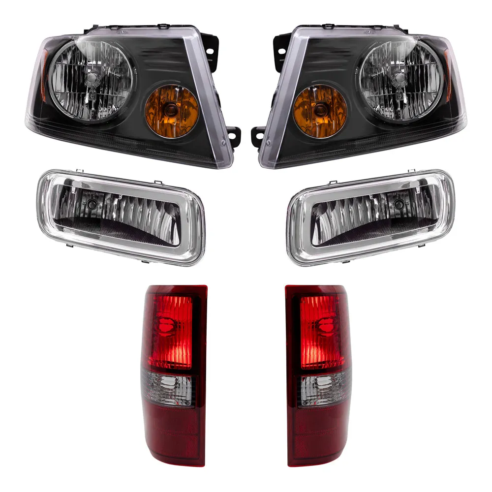 Brock Aftermarket Replacement Driver Left Passenger Right Halogen Combination Headlights-Rectangular Fog Lights-Styleside Tail Lights 6 Piece Set Compatible with 2006-2008 Ford F-150