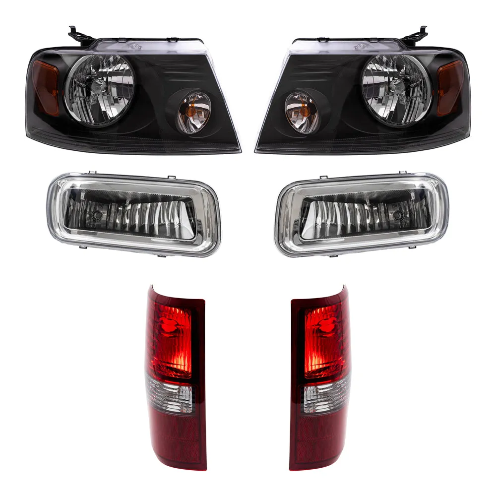 Brock Aftermarket Replacement Driver Left Passenger Right Halogen Combination Headlights-Rectangular Fog Lights-Styleside Tail Lights 6 Piece Set Compatible with 2006-2008 Ford F-150