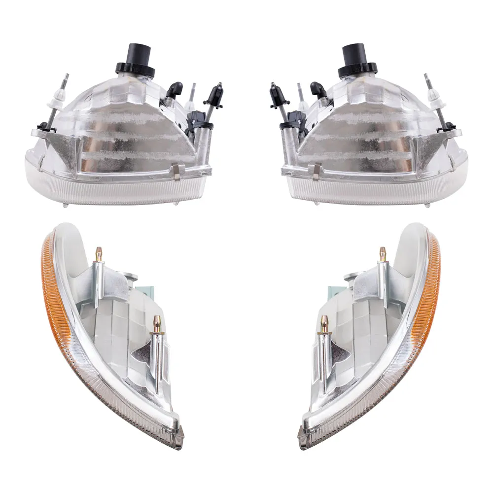 Brock Aftermarket Replacement Driver Left Passenger Right Halogen Headlight And Park/Signal Light 4 Piece Set Compatible with 1998-2001 Mercury Mountaineer