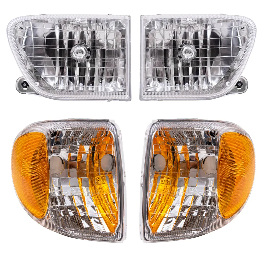 Brock Aftermarket Replacement Driver Left Passenger Right Halogen Headlight And Park/Signal Light 4 Piece Set Compatible with 1998-2001 Mercury Mountaineer