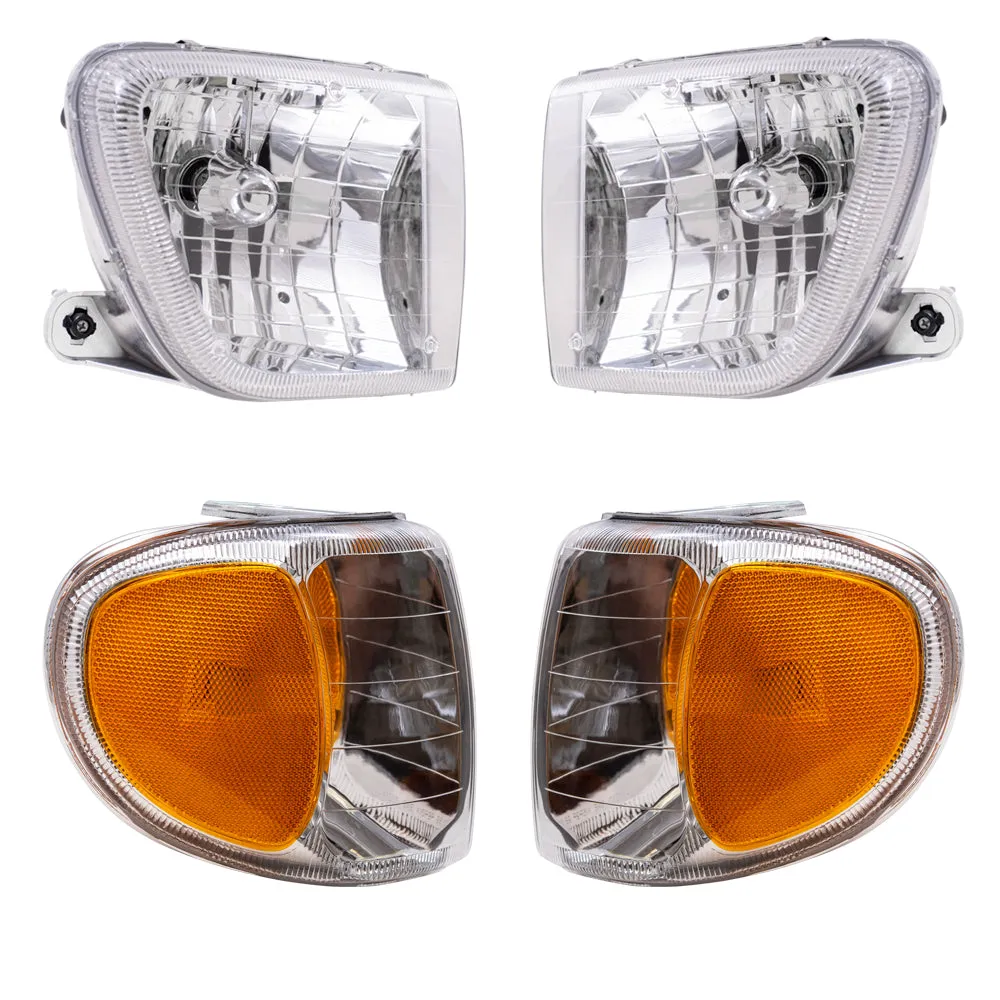 Brock Aftermarket Replacement Driver Left Passenger Right Halogen Headlight And Park/Signal Light 4 Piece Set Compatible with 1998-2001 Mercury Mountaineer