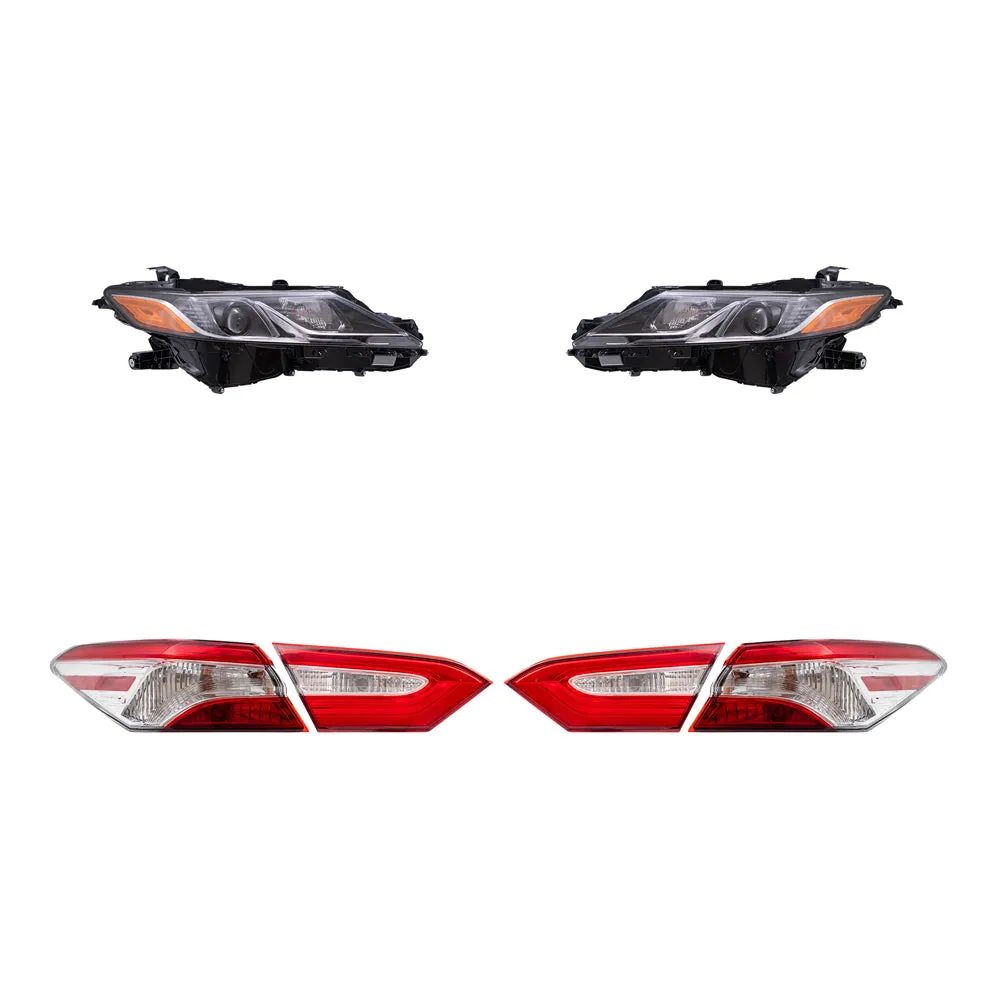 Brock Aftermarket Replacement Driver Left Passenger Right Headlights and Tail Lights Quarter Mounted & Lid Mounted 6 Piece Set Compatible with 2019-2020 Toyota Camry L North America Built ONLY