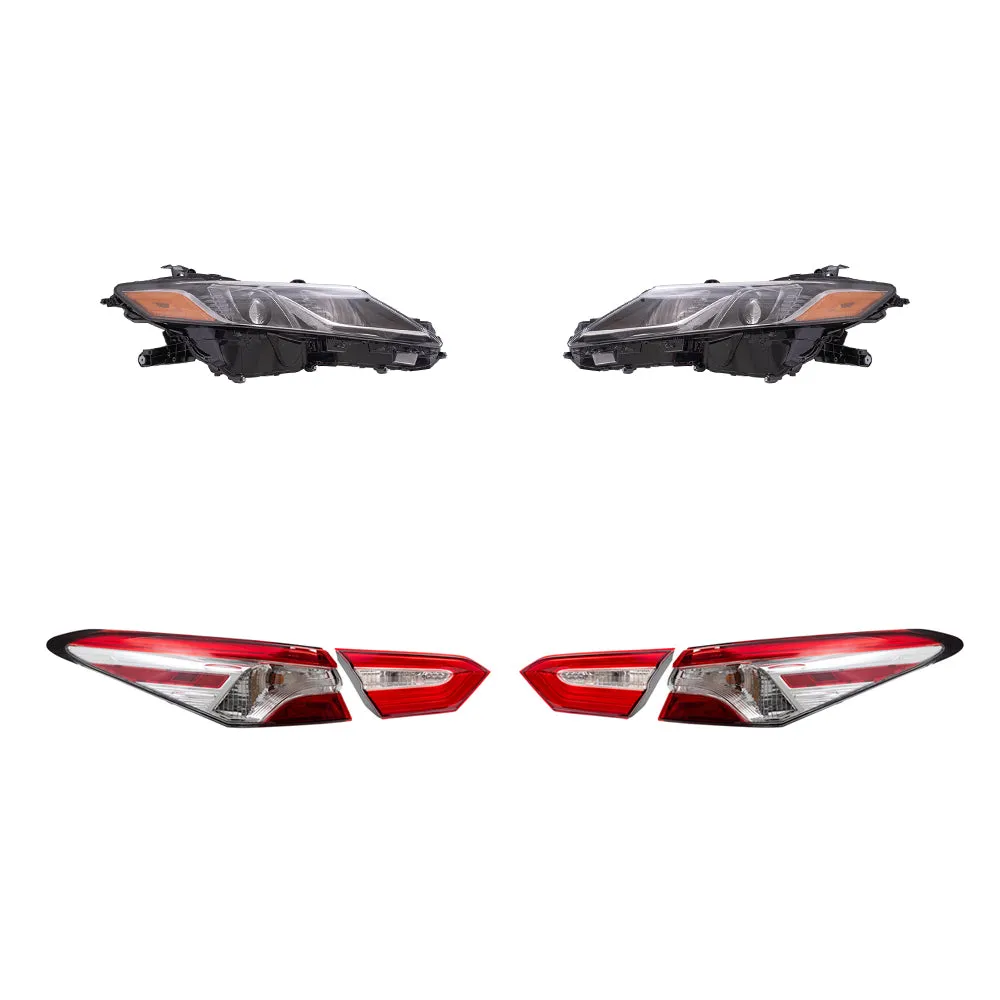Brock Aftermarket Replacement Driver Left Passenger Right Headlights and Tail Lights Quarter Mounted & Lid Mounted 6 Piece Set Compatible with 2019-2020 Toyota Camry L North America Built ONLY