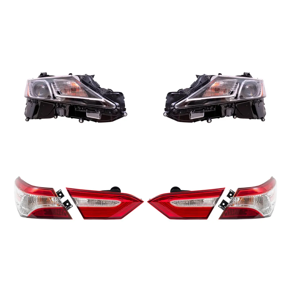 Brock Aftermarket Replacement Driver Left Passenger Right Headlights and Tail Lights Quarter Mounted & Lid Mounted 6 Piece Set Compatible with 2019-2020 Toyota Camry L North America Built ONLY