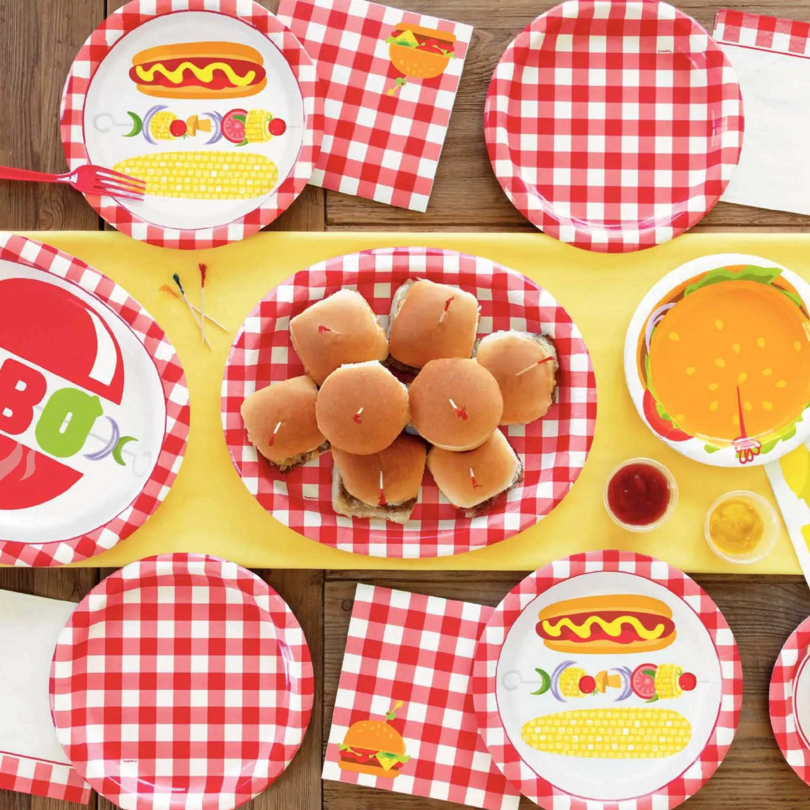 Classic BBQ Party Paper Dinner Plates and Lunch Napkins For Cookouts and Picnics (Serves 16)