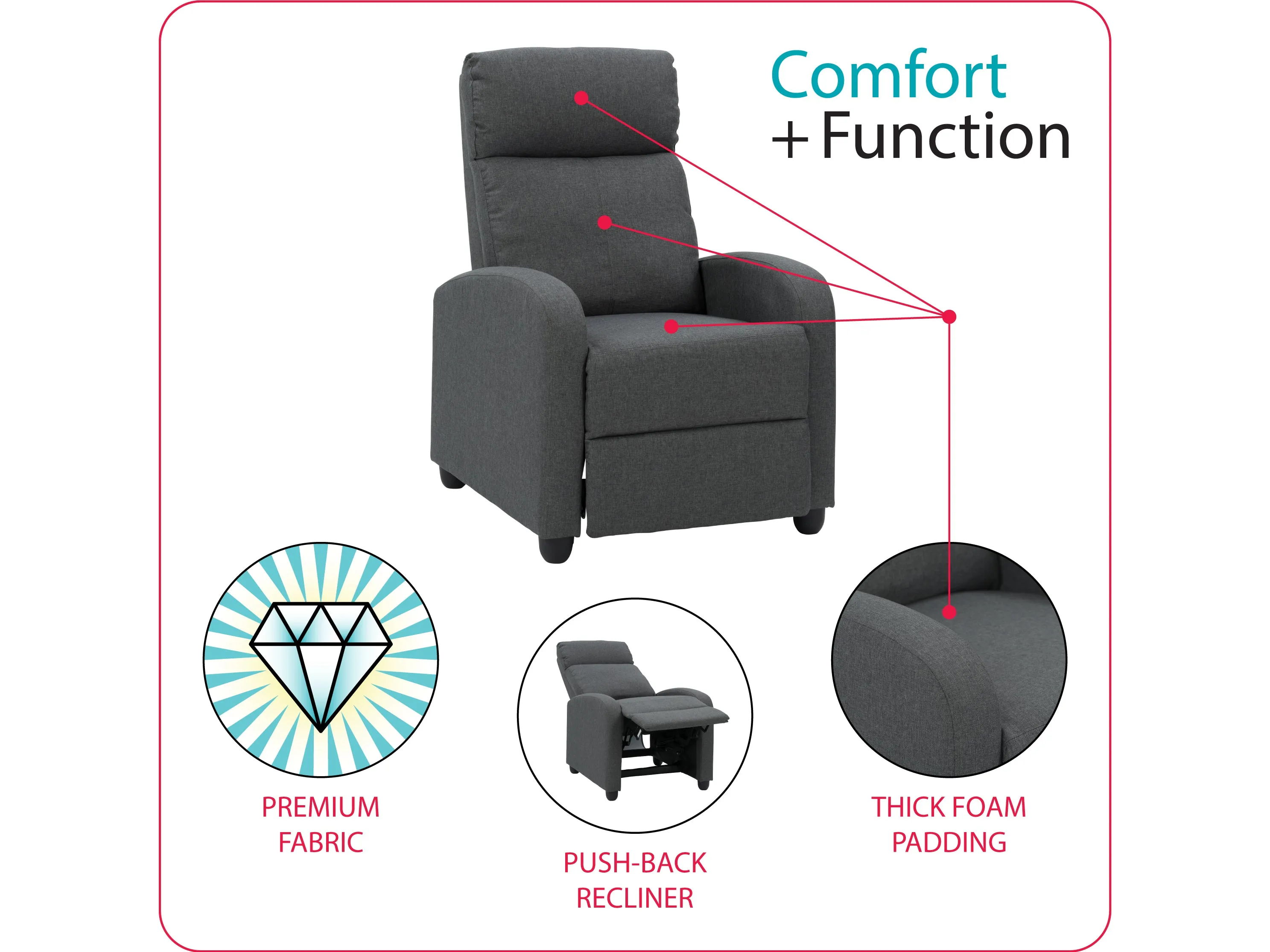 Dark Grey Push Back Recliner