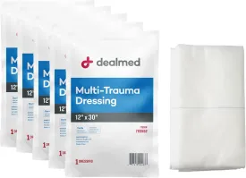 Dealmed 12" x 30" Multi-Trauma Dressing  Sterile Emergency Oversized Pad, Superior Absorbency, Protection and Padding, Wound Care Product for First Aid Kit (Pack of 5)