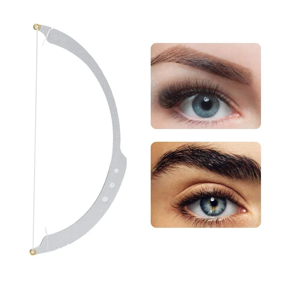 Eyebrow Design,Microblading Line Marker Ruler Eyebrow Measuring Tool With 10pcs Thread Lines,Bow Arrow Line Ruler Majon Design Auxiliary Tool(Silver)