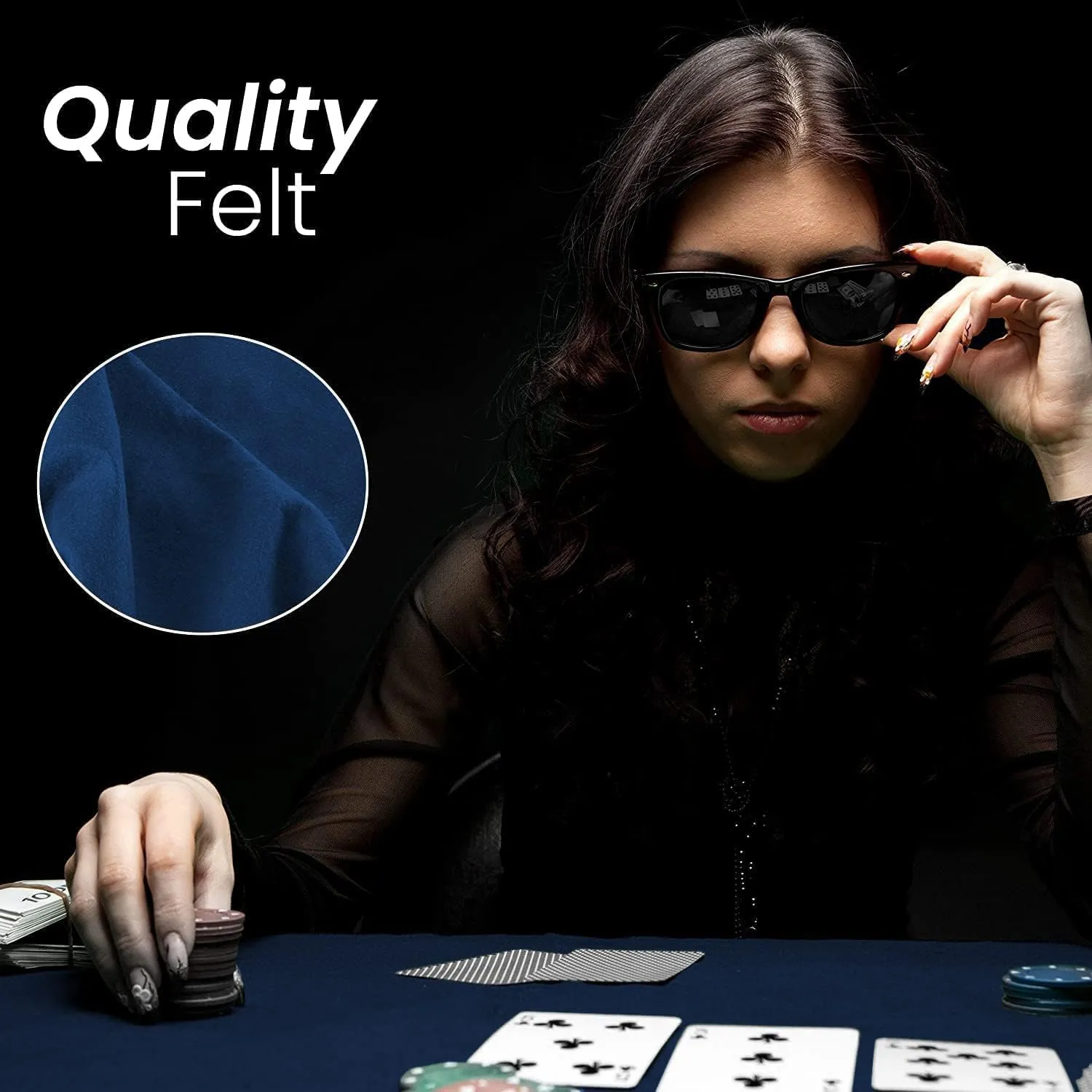 Felt Card Table Game Cover for 34 Inch Square Tables, Tablecloth for Poker, Mahjong, Bridge, and Board Games - Blue