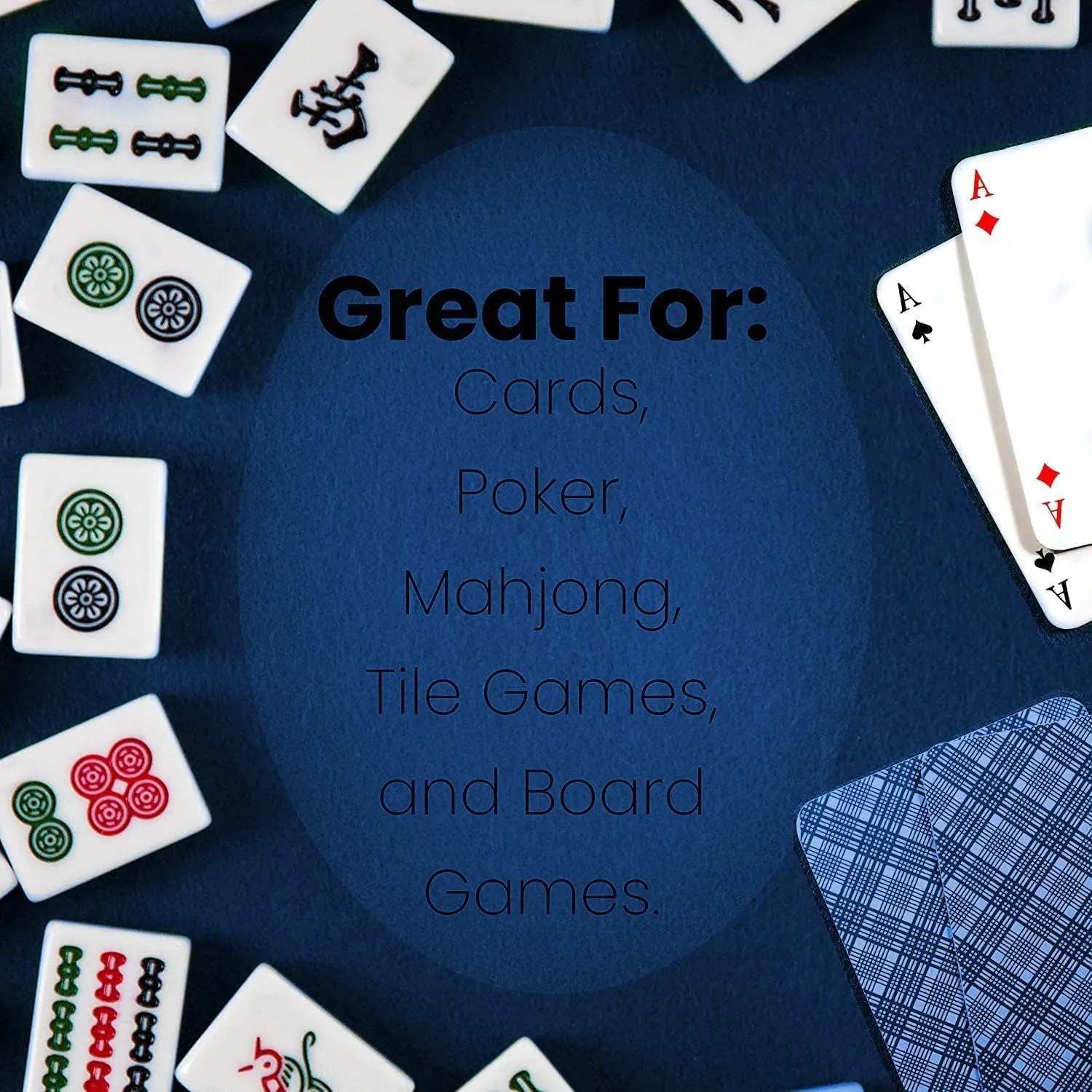 Felt Card Table Game Cover for 34 Inch Square Tables, Tablecloth for Poker, Mahjong, Bridge, and Board Games - Blue