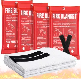 Fire Blanket 4 Pack - 40" x 40" Prepared Emergency Fire Blanket for Home and Kitchen, RV, Grill, Fireplace, Safe & Easy for Elderly and Kids Alone