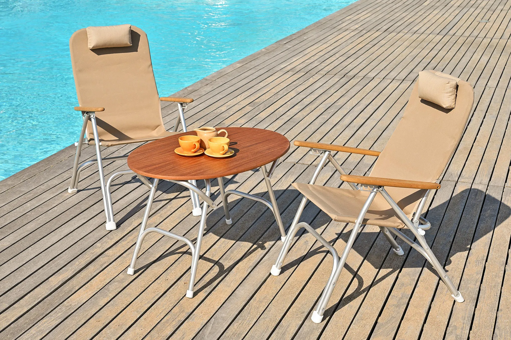 Folding Aluminum and Teak Boat Table Oval 95 X 65 X 61 cm-M900T